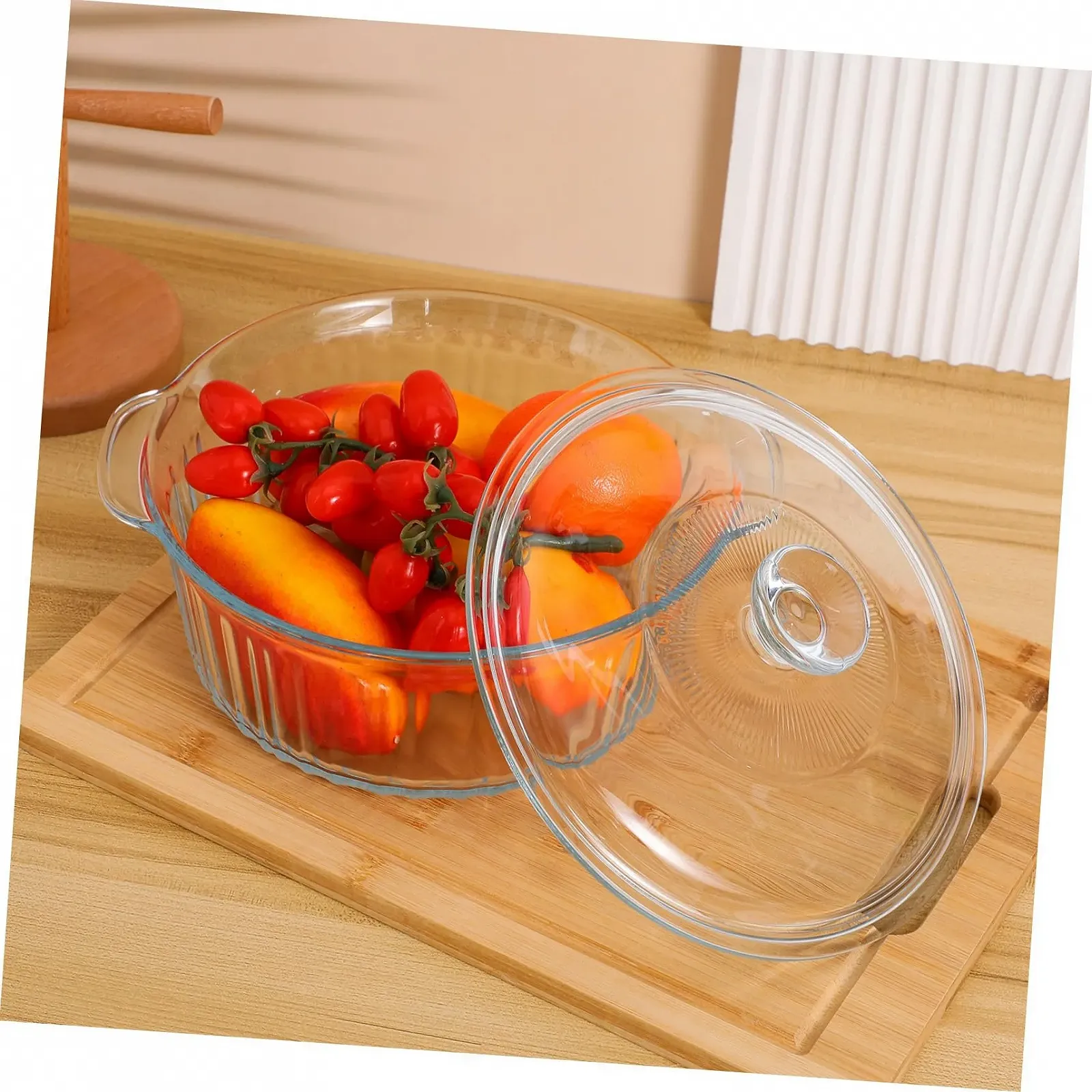 Форма для запікання кругла скляна з кришкою для духовки боросилікатне скло, фото №5