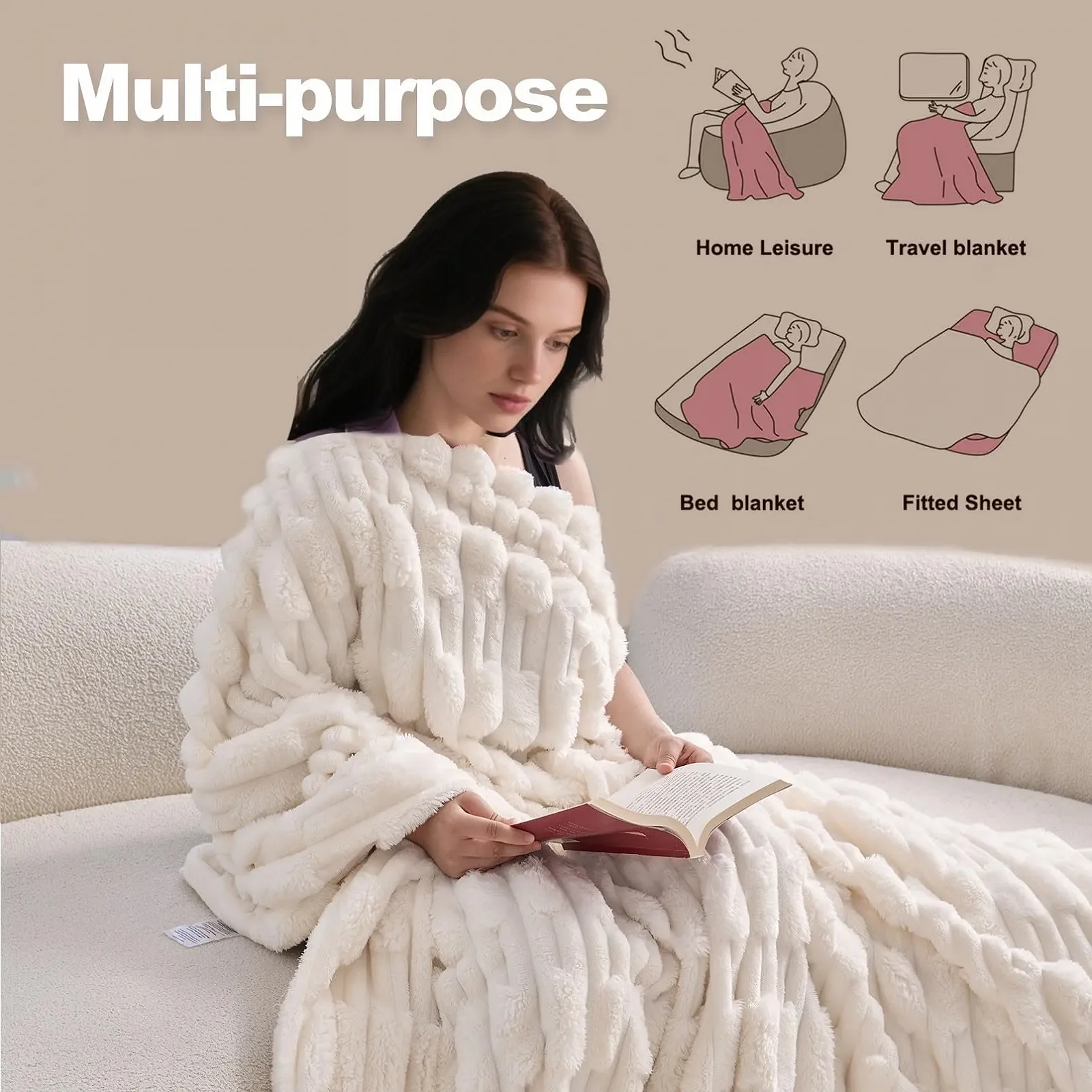 Плед Пухнастий Теплий Зимовий Ідеально підходить як Плед на диван і ліжко Taupe Geometry 200 x 230 см, фото №1