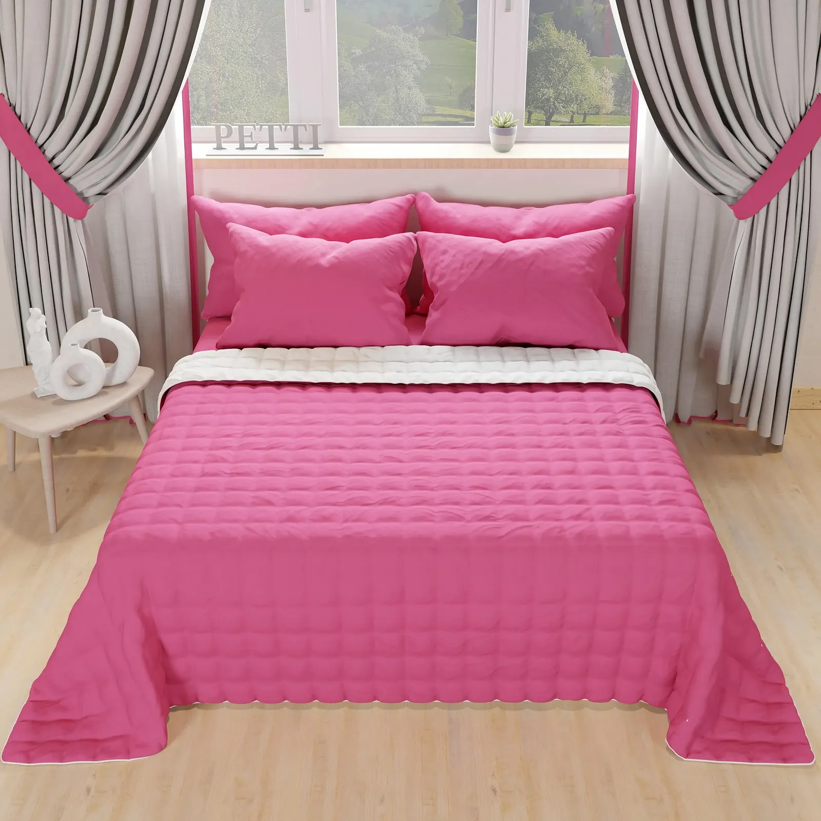 Одеяло PETTI Artigiani Italiani Односпальное Легкое Двустороннее стеганое покрывало Летнее одеяло Фуксия Белый, фото №5