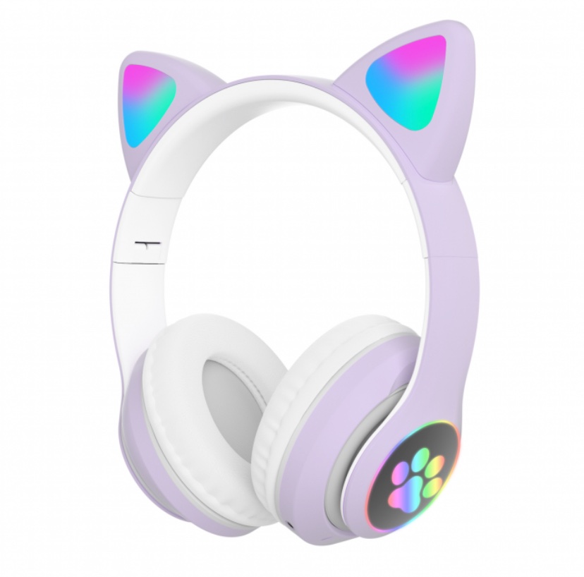Беспроводные Bluetooth наушники с ушками Cat Ear VZV-23M/ 7805 LED Фиолетовые, фото №1
