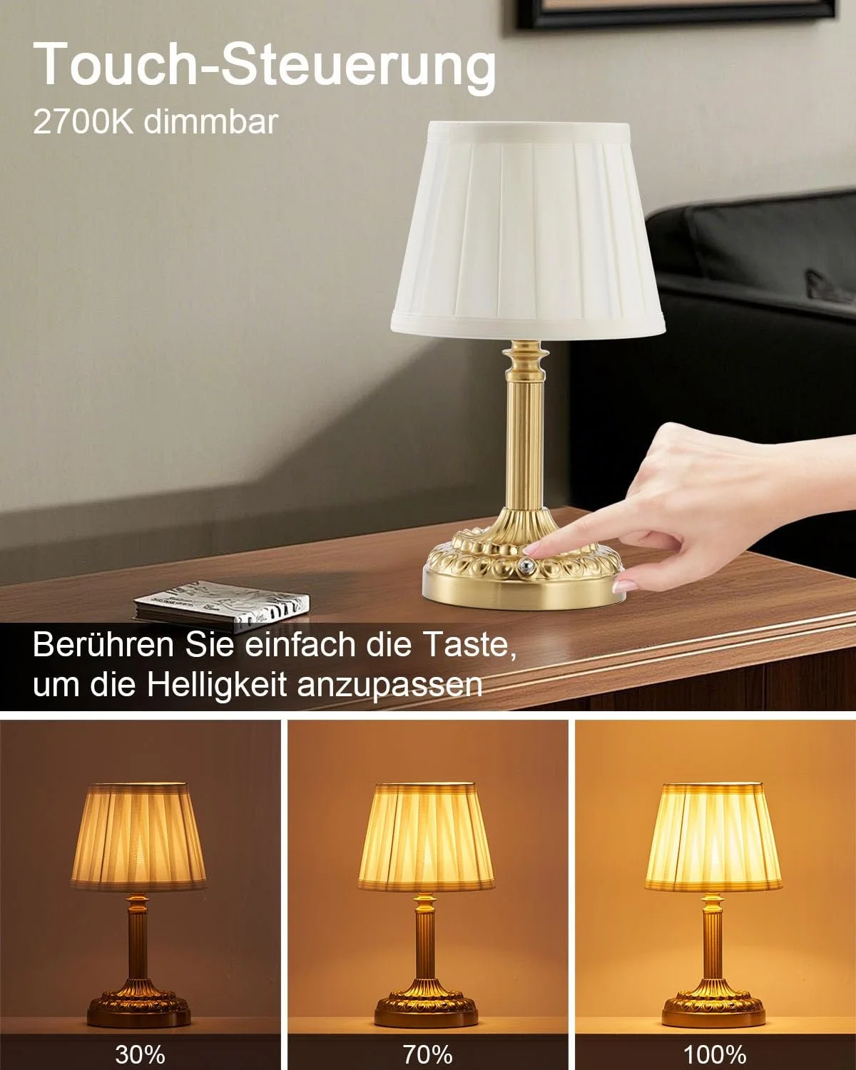 Настільна лампа Rechargeable Wireless 5200 mAh Small Battery Portable Dimmable Touch 2 шт., фото №5