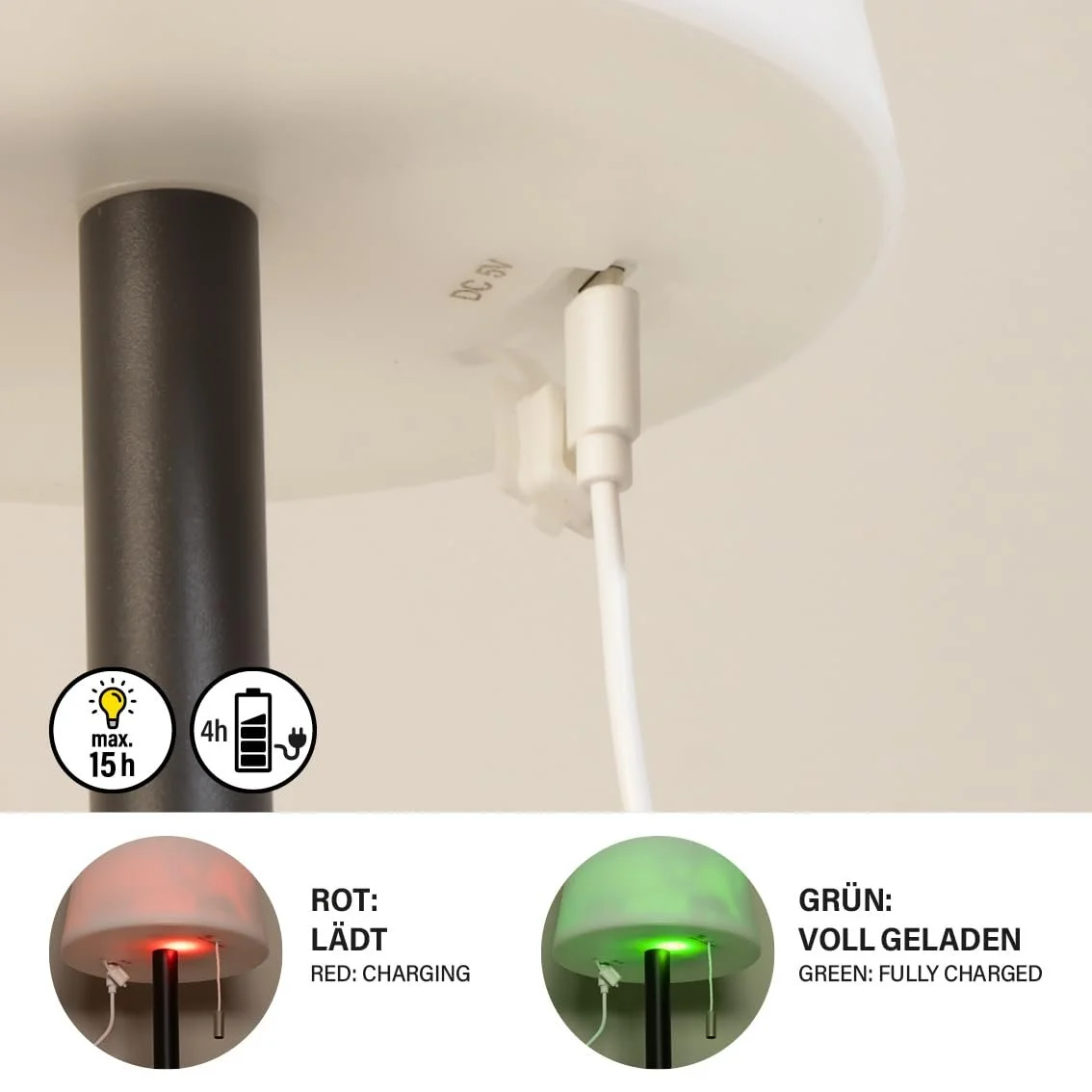 Настільна лампа FHL Easy 850135 акумуляторна садова RGB IP44 Білий/Пісочний антрацит, фото №2