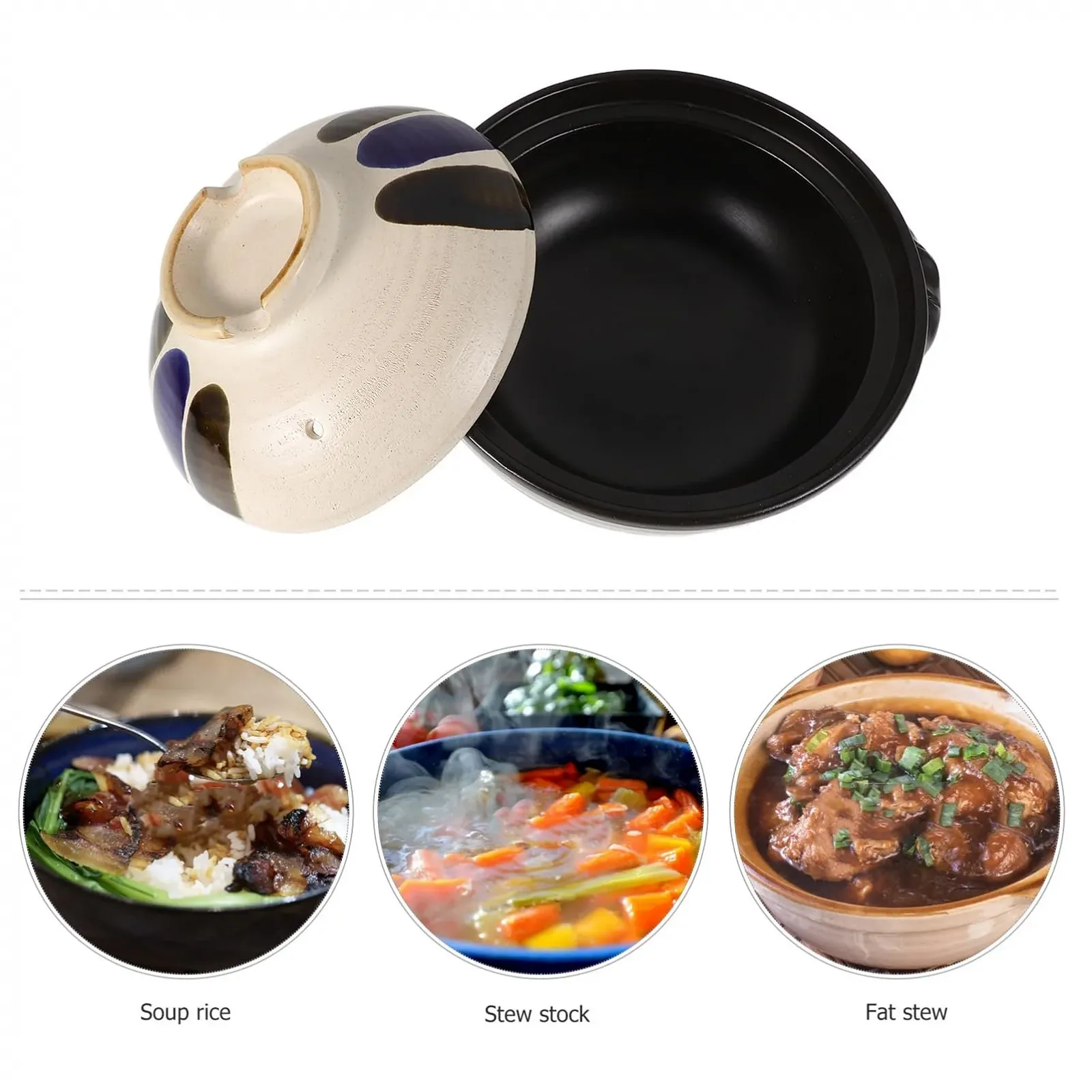 Кастрюля SHOWERORO Vintage Japanese керамическая с двойной ручкой и крышкой для открытого огня, фото №3