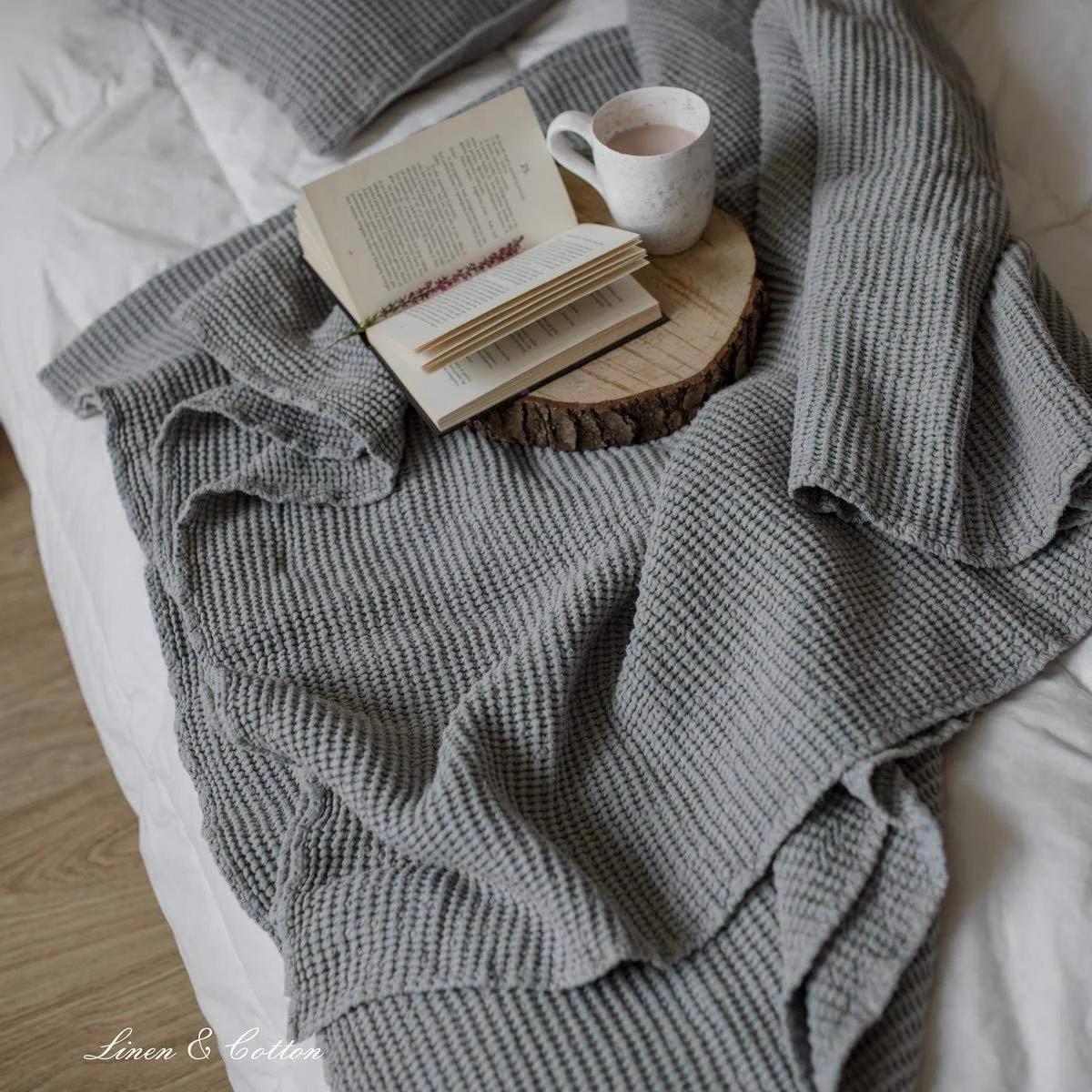 Плед Вафельний Піке Льон і Бавовна Enzo - 48% Льон, 52% Бавовна, Сірий (150 x 210 см), фото №1