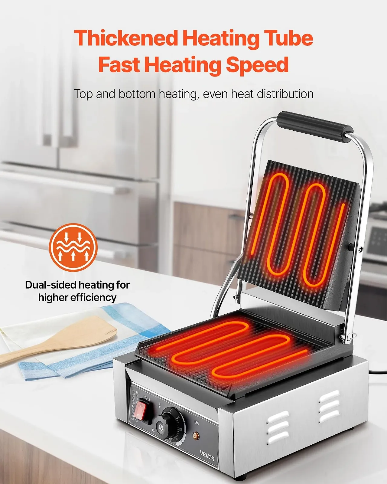 Контактний гриль VEVOR Commercial Panini Grill 1800 Вт для сендвічів, стейків, бекону, гамбургерів, фото №2
