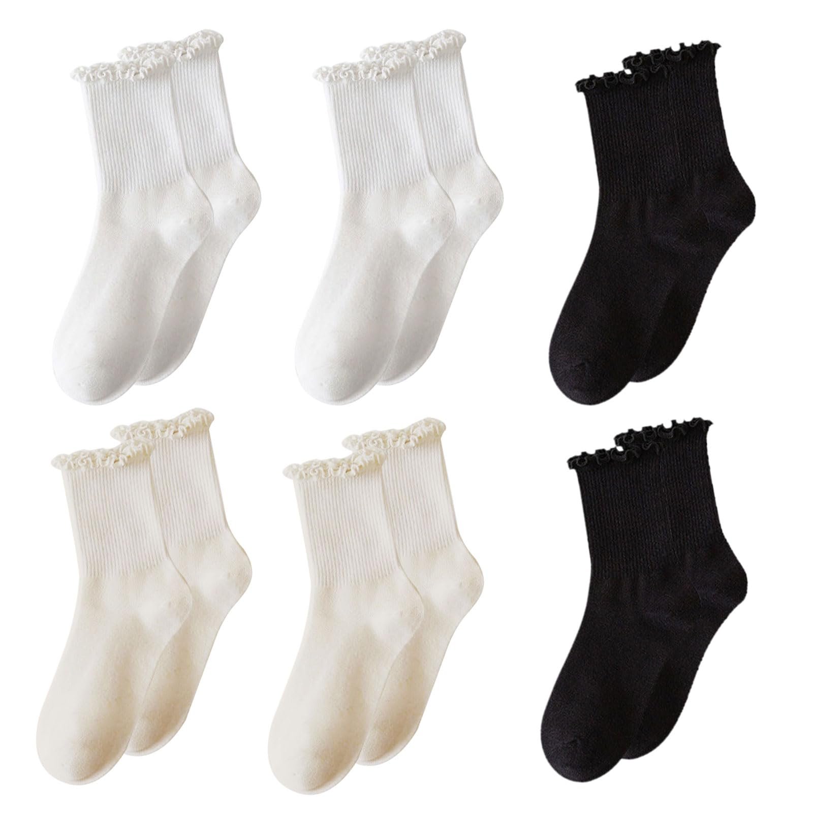 Носки с рюшами Черный Бежевый Белый 6 пар, фото №1