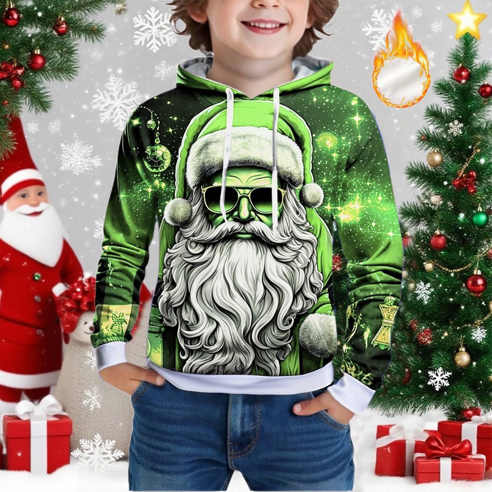 Різдвяний светр Дитячий Толстовка для хлопчиків з принтом Санти, фото №3
