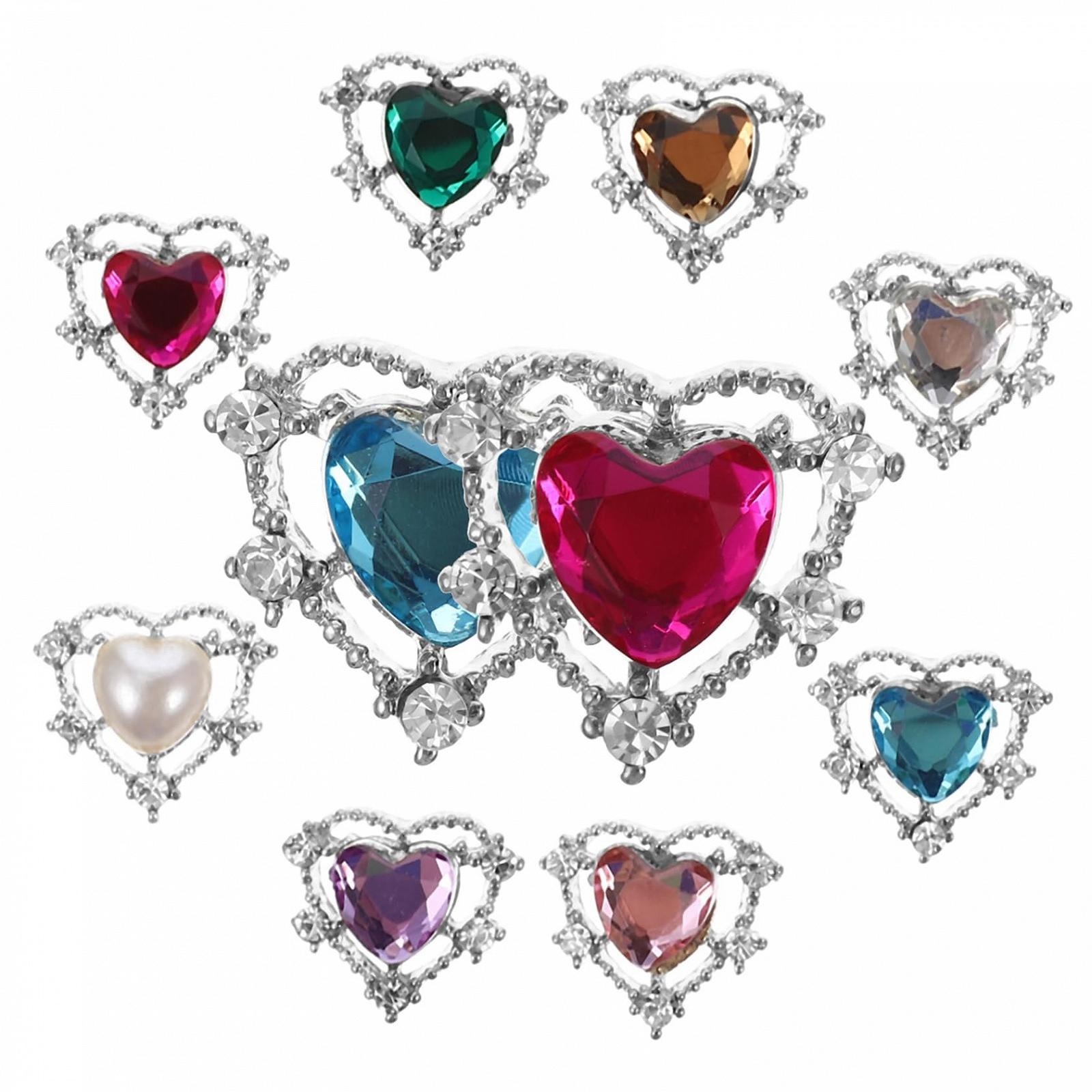 Стразы для ногтей FRCOLOR 10 шт., Cердцевидные патчи, разноцветные стразы для маникюра, роскошные подвески для украшений ногтей, серебряные смешанные цвета для креативного дизайна ногтей, фото №1