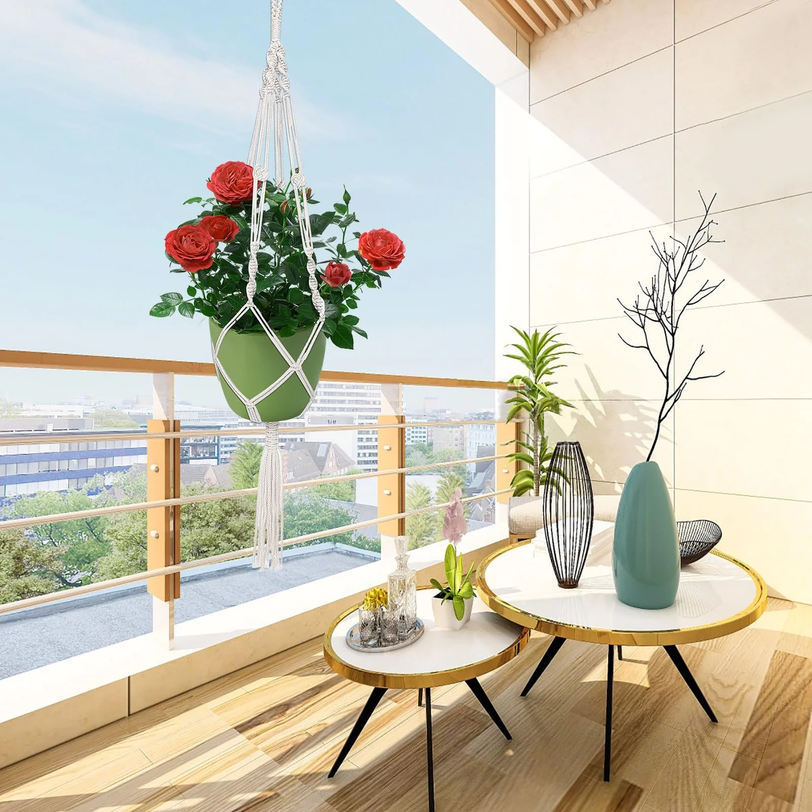 Набор подвесных корзин макраме 2 шт. Хлопковая веревка 105 см, фото №6