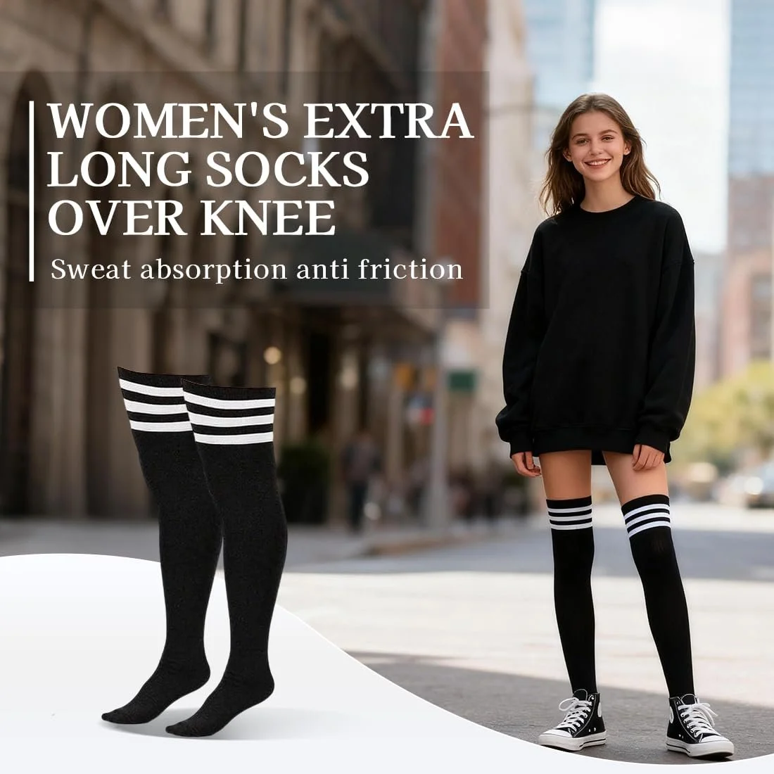 Женские очень длинные носки выше колена, гетры в полоску, повседневные высокие носки, фото №4 Женские очень длинные носки выше колена, гетры в полоску, повседневные высокие носки, фото №4
