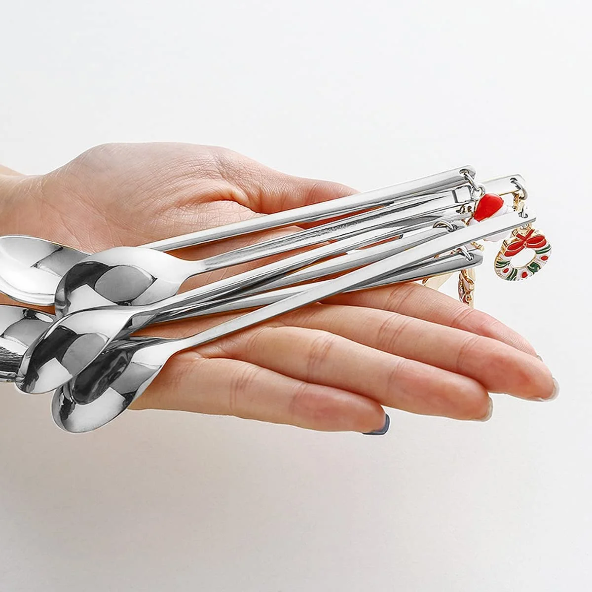 Ложки Рождественские, набор 10 шт, ложки для кофе, ложки из нержавеющей стали, чайные ложки, десертные ложки, ложки для размешивания, суповые ложки, клубника, ананас, авокадо, вишня для кофе, мороженого, супа, фото №4