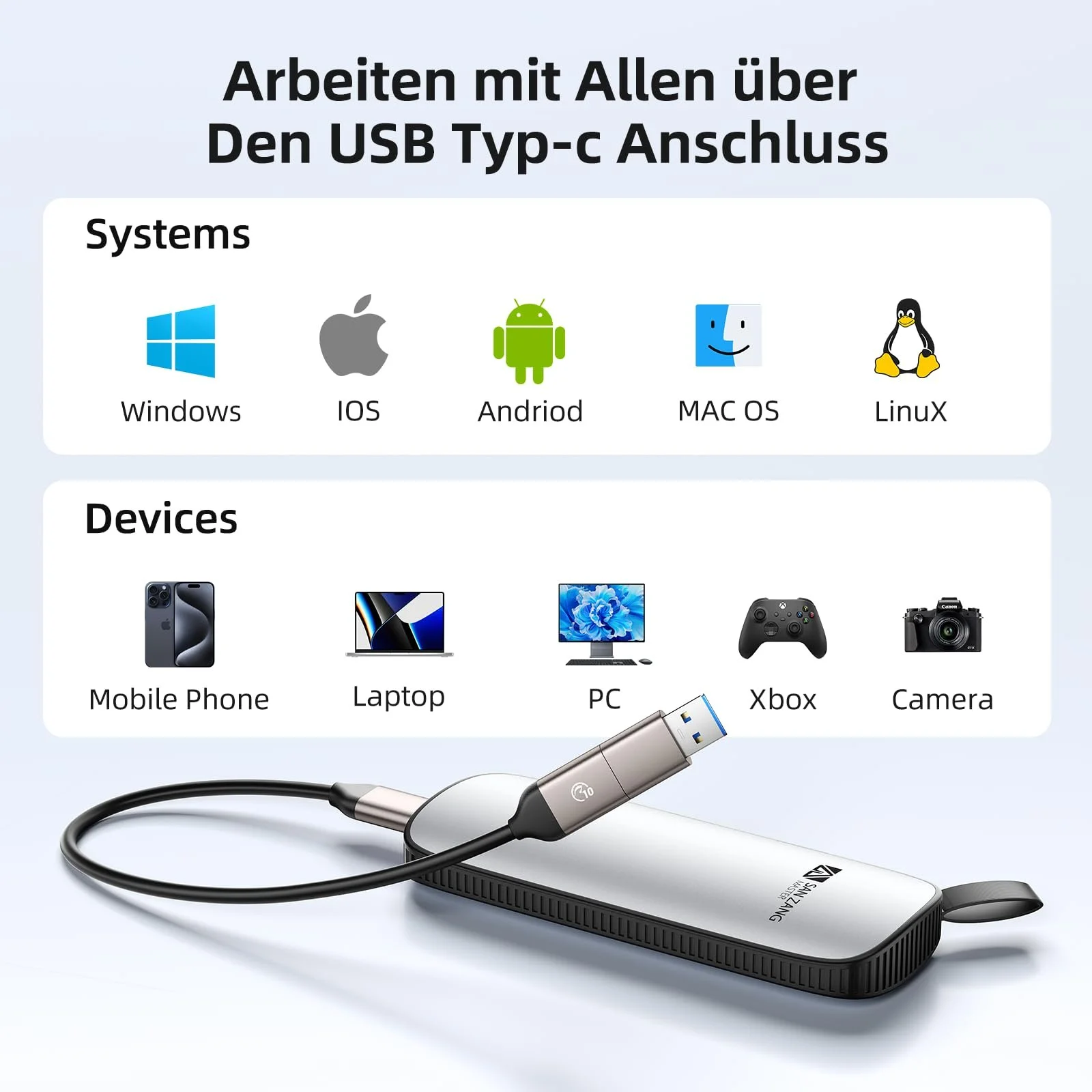 Зовнішній SSD накопичувач SAN ZANG MASTER 2TB 1050 МБ/с 1000 МБ/с USB 3.2 Gen 2 Type C Silver, фото №5