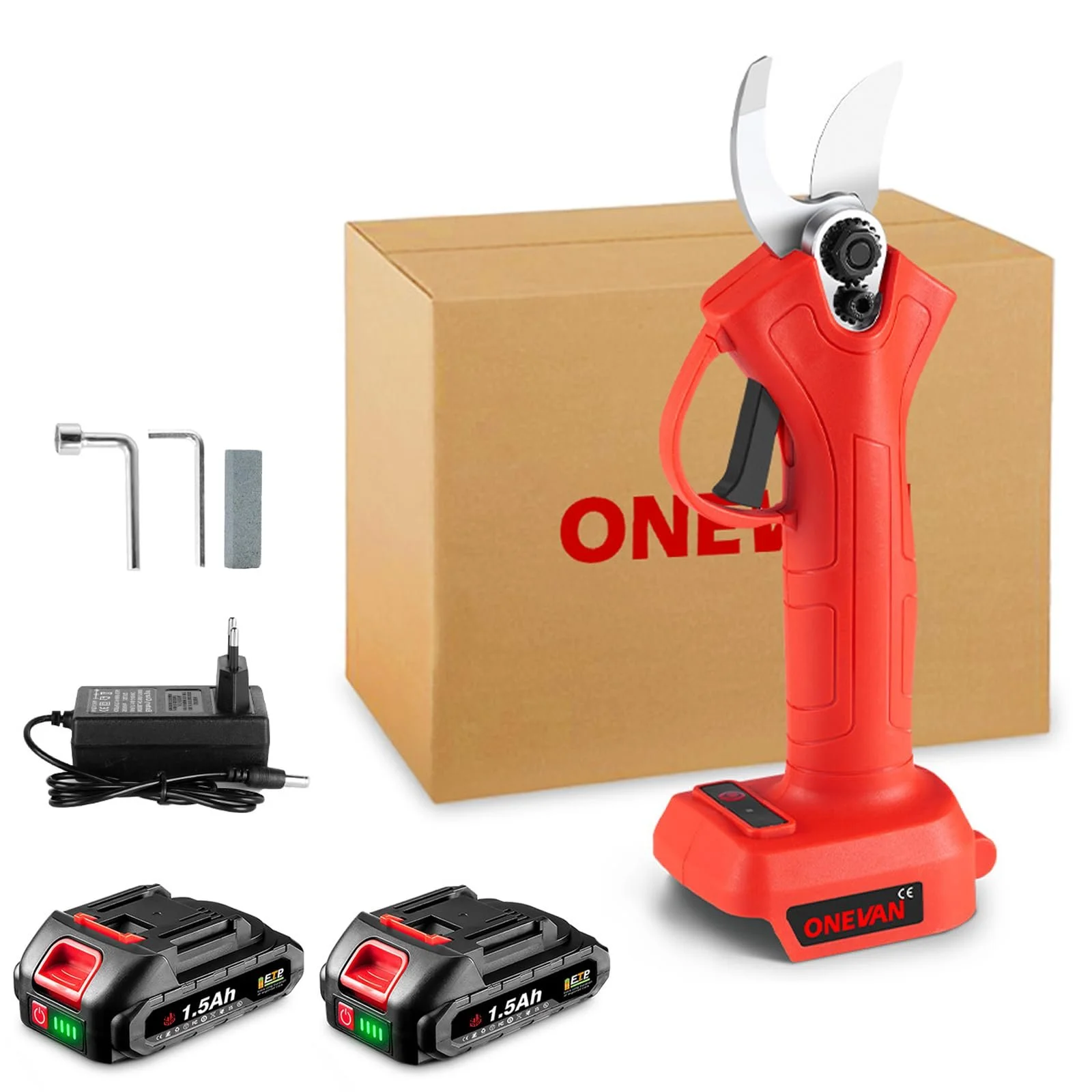 Акумуляторні секатори ONEVAN 30 мм, електричні секатори з 2 акумуляторами 1500 мАг, фото №1