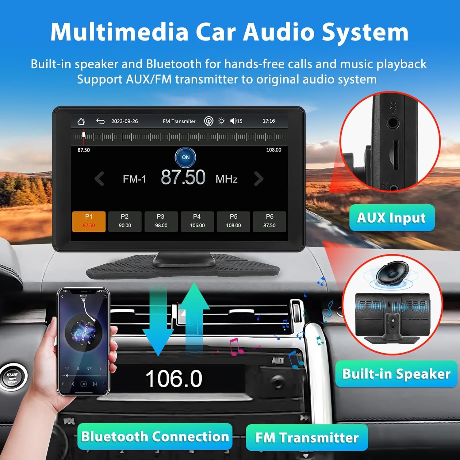 Автомагнітола Podofo / 9" / Сенсорна / Apple CarPlay / Android Auto / Bluetooth / WI-FI / GPS / USB / AUX / TF slot, фото №3