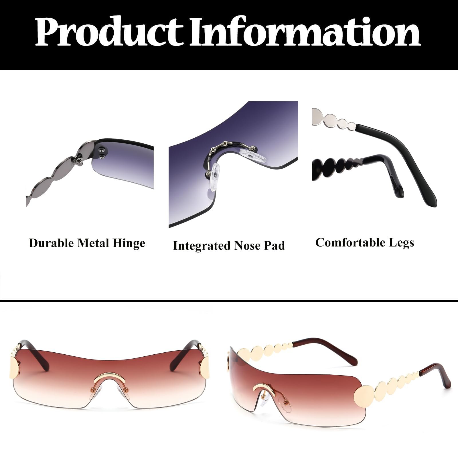 Сонцезахисні окуляри Без оправи LJCZKA Y2K Жіночі Чоловічі, фото №4 Сонцезахисні окуляри Без оправи LJCZKA Y2K Жіночі Чоловічі, фото №4