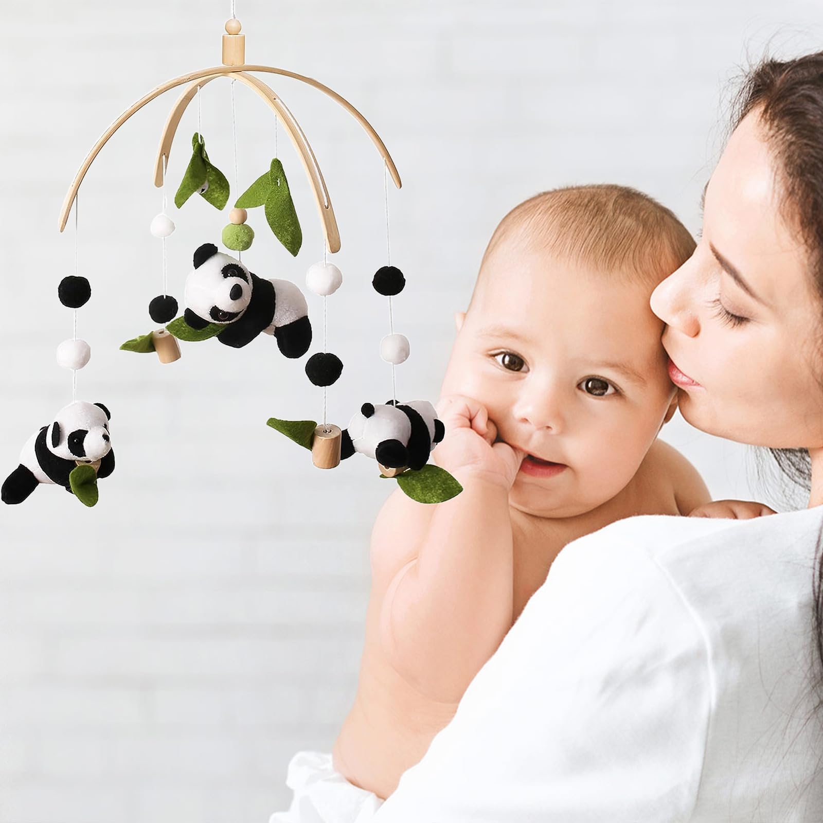 Мобіль TROYSINC Panda Baby Wind Chimes Felt Balls Black White, фото №3