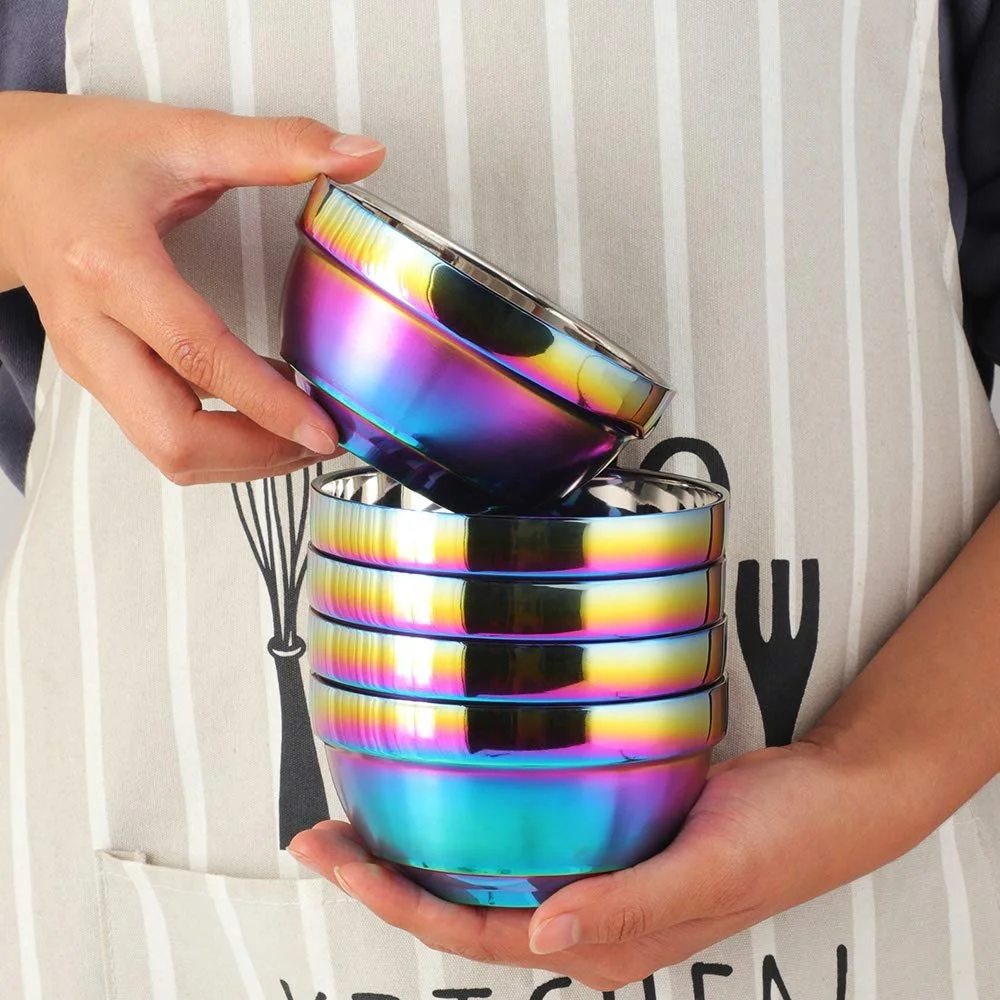 Набір мисок для супу та пластівців SBOMHS Rainbow 4 шт. 18/10 Stainless Steel 500 мл 13 см подвійні стінки, фото №6