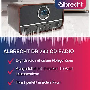 Цифрове радіо DAB+ Albrecht DR790CD, 27790, багатофункціональне, включаючи CD-програвач і Bluetooth, темно-коричневий дерев'яний корпус synthetic.ua - Фото 1