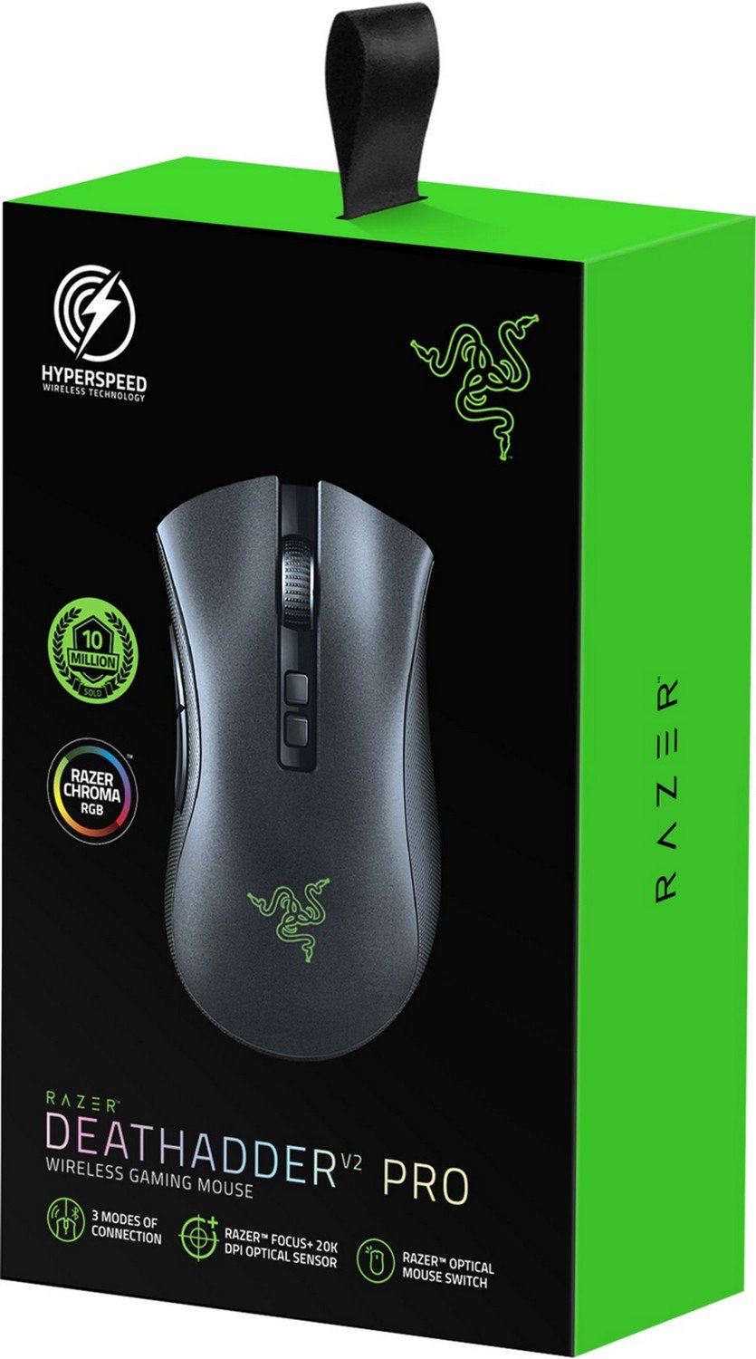 Ігрова бездротова миша Razer DeathAdder V2 Pro / Bluetooth / Радіоканал / USB / Razer Focus+ / 20000 DPI / 8 кнопок / RGB підсвітка / Знімний кабель / Чорна, фото №7 Ігрова бездротова миша Razer DeathAdder V2 Pro / Bluetooth / Радіоканал / USB / Razer Focus+ / 20000 DPI / 8 кнопок / RGB підсвітка / Знімний кабель / Чорна, фото №7