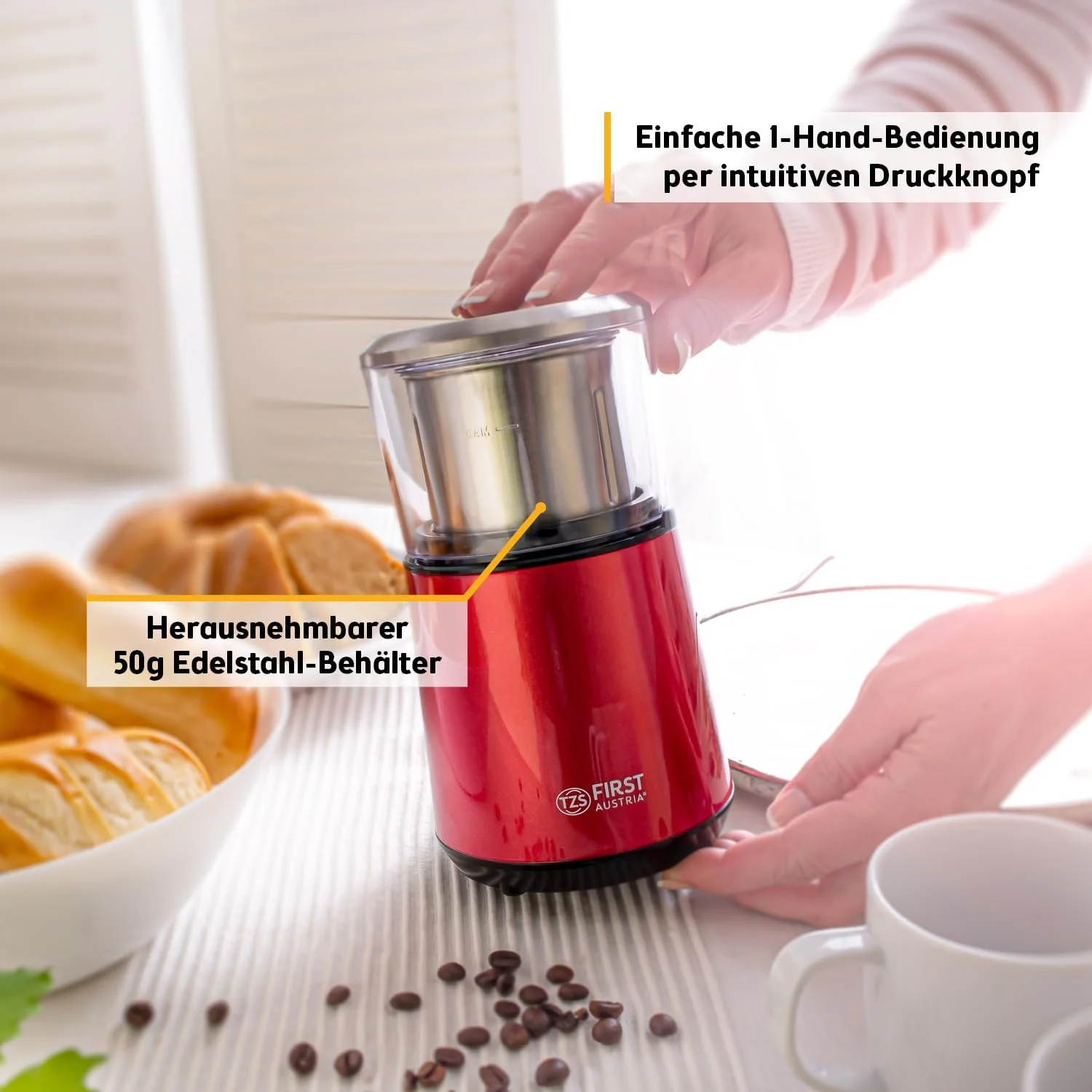 Электрическая кофемолка TZS First Austria 200 Вт, 27 000 об/мин, 50 г, серебристый, фото №3