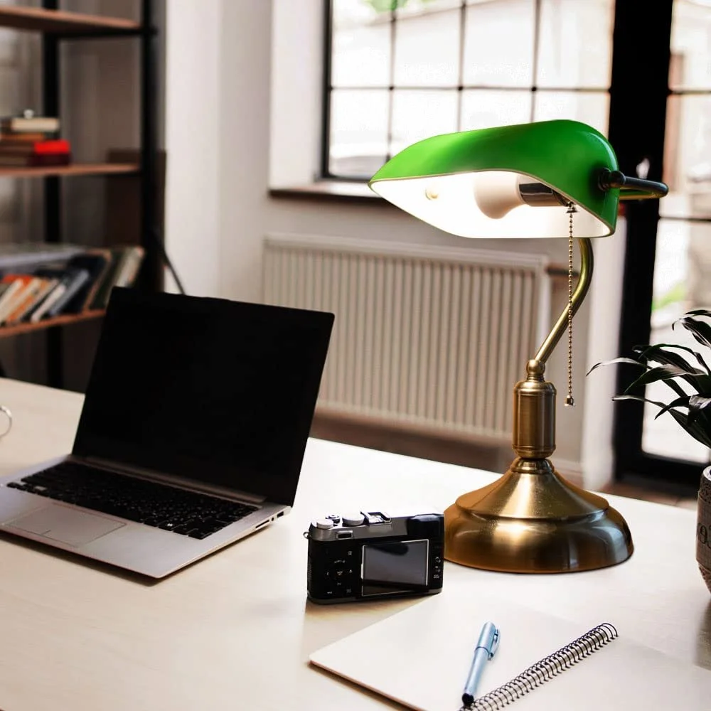 Настільна лампа банкіра Retro 1x E27 26 x 18 x 36 см Зелена, фото №4