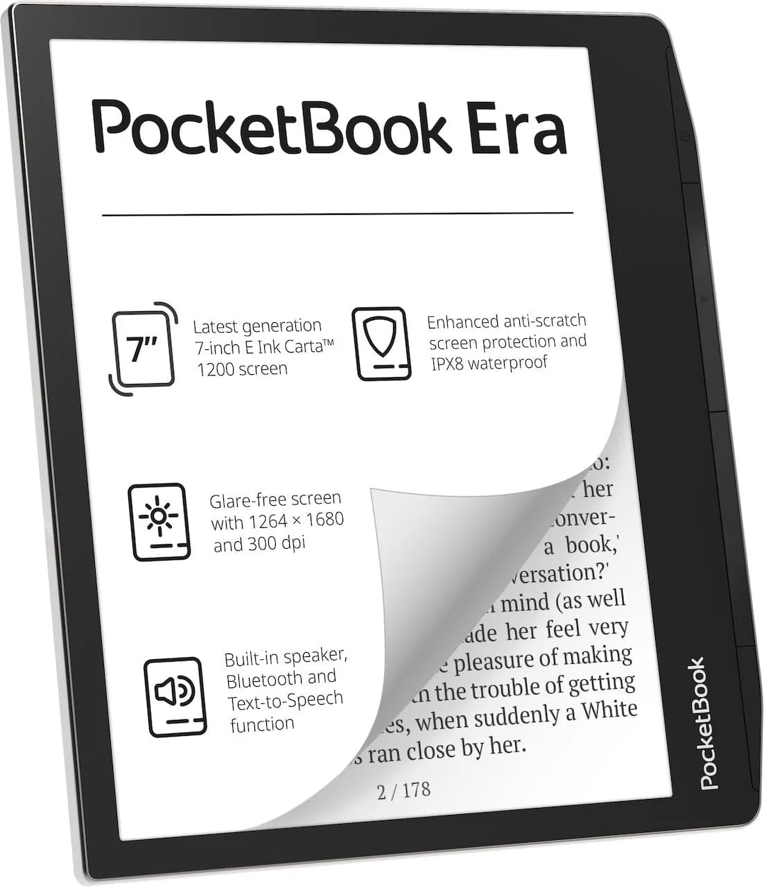 Електронна книга 7" PocketBook Era PB700 / 16ГБ / Linux / Wi-Fi / Bluetooth / Сенсорний E-Ink Carta екран (1680 × 1264) / Налаштовувана яскравість / Вологозахищеність IPX8 / Динаміки / До 4 тижнів роботи від батареї / Сірий, фото №4 Електронна книга 7" PocketBook Era PB700 / 16ГБ / Linux / Wi-Fi / Bluetooth / Сенсорний E-Ink Carta екран (1680 × 1264) / Налаштовувана яскравість / Вологозахищеність IPX8 / Динаміки / До 4 тижнів роботи від батареї / Сірий, фото №4