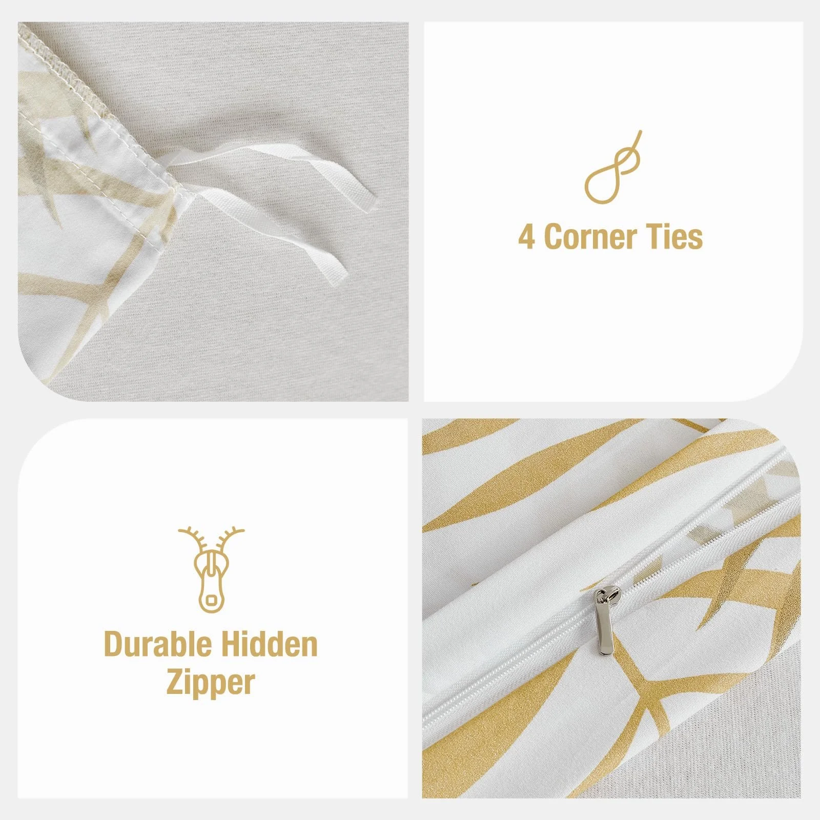 Комплект постільної білизни Lekesky 3-Piece 200 x 200 см мікрофібра White/Gold, фото №6