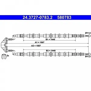 Трос стоянкового гальма ATE 24.3727-0783.2 для OPEL VAUXHALL, задній - Фото 1