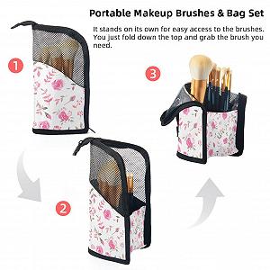 Сумка-органайзер для кистей для макияжа с 12 кистями Rose Flower Pink Flowers Portable, цветная - 3334 synthetic.ua - Фото 1