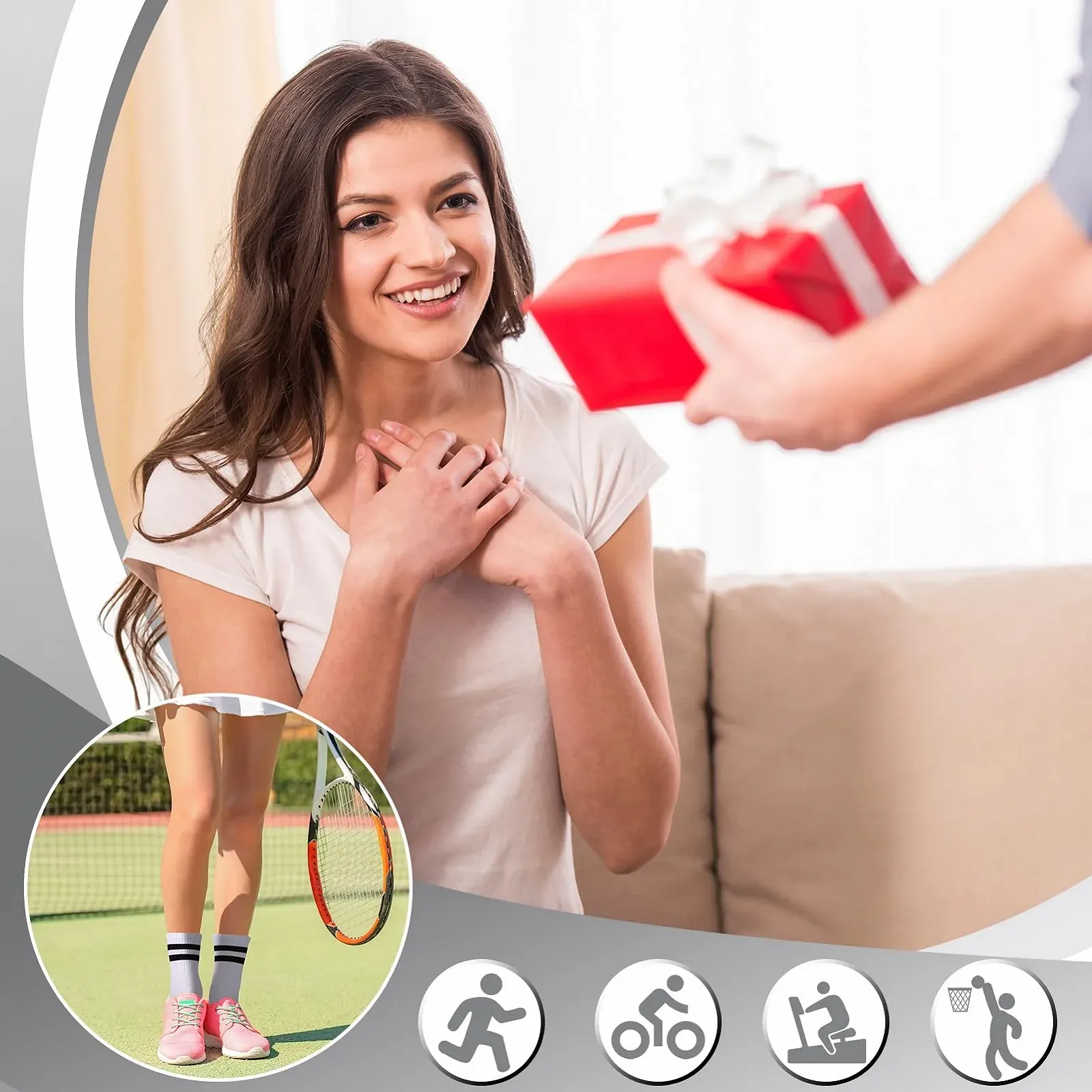 Спортивні шкарпетки Білі Чоловічі Жіночі 8 пар Тенісні шкарпетки зі смужками 36-40, фото №7