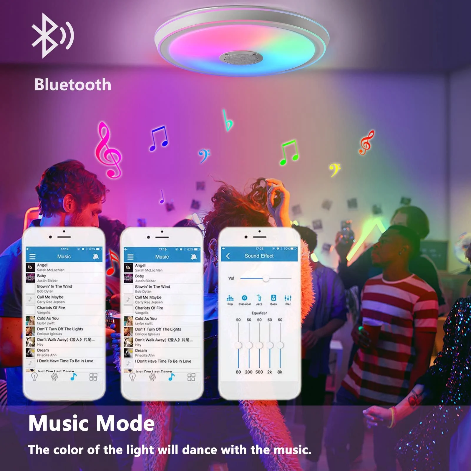 Світильник VOMI LED 50 см Зміна кольору з Bluetooth-динаміком RGB Стельовий Регульований пульт дистанційного керування і Управління через додаток, фото №5