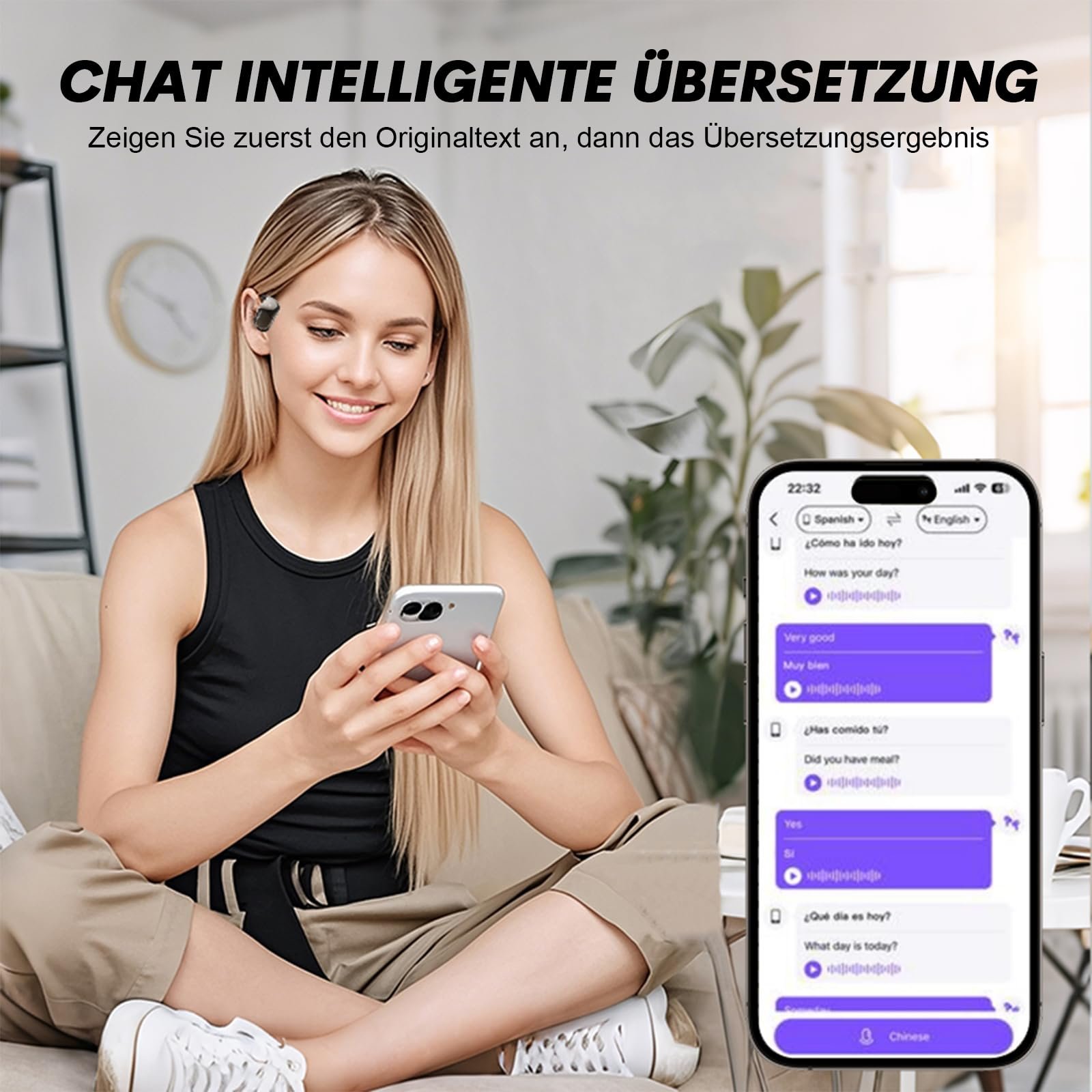 Наушники-переводчики Xmenha AI с сенсорным экраном, открытые, беспроводные Bluetooth, фото №6