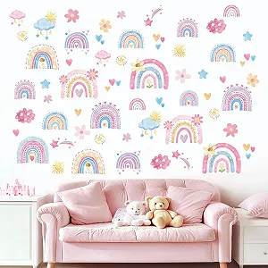 Наклейка на стіну DIY Веселка Квіти Хмари Рожева - Фото 1