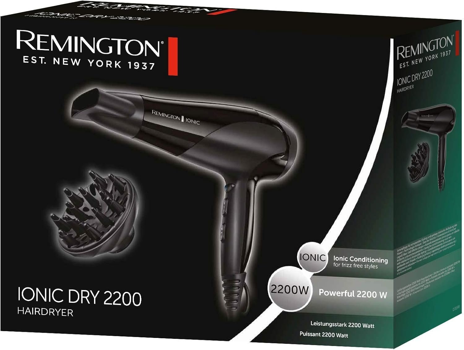 Фен Remington Ionic D3198, 2200 Вт, кольцо с керамическим покрытием Ion Care: мягкая укладка и равномерное распределение тепла, 3 режима нагрева и 2 отдельных режима вентилятора + режим холодного воздуха, 2 насадки, фото №10