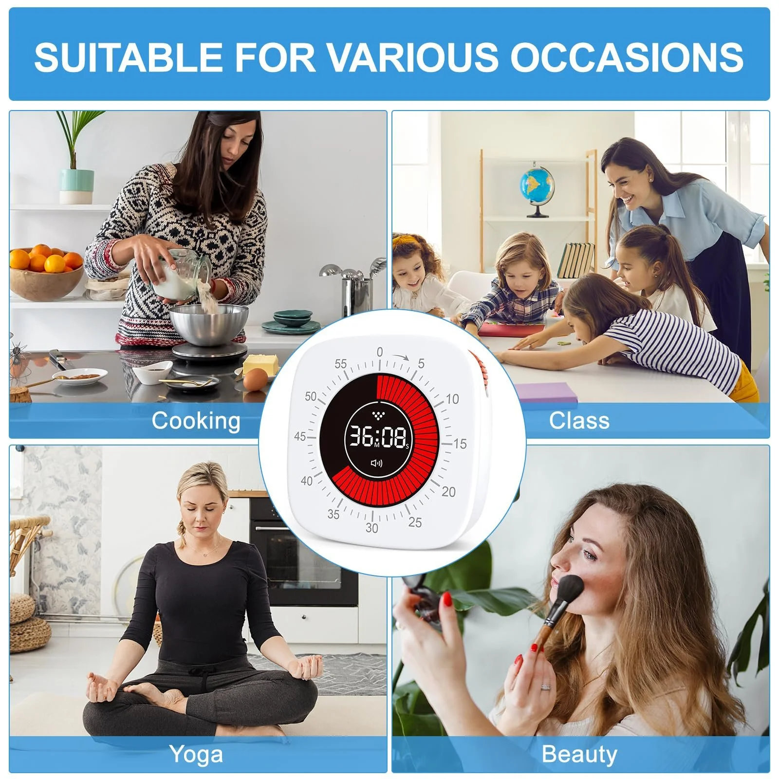 Визуальный таймер Cuteefun 60 минут аккумуляторный Pomodoro Mute & Vibrate, фото №7
