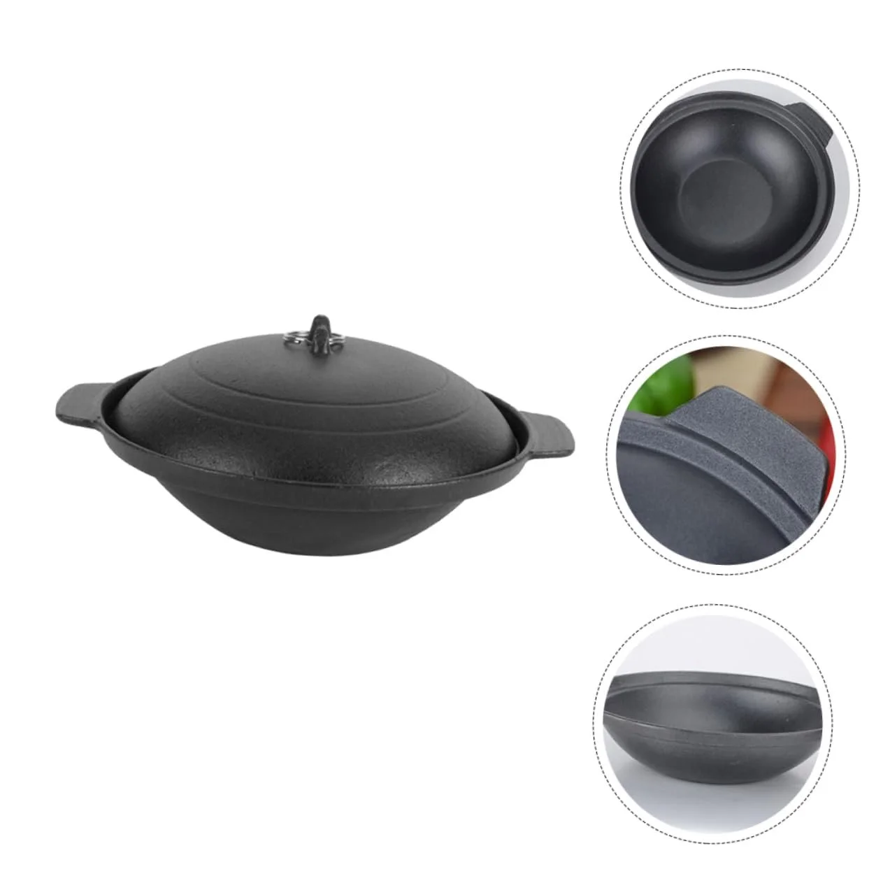 Кастрюля-жаровня VALICLUD чугунная для тушения курицы и риса желтая равномерное распределение тепла энергосберегающая, фото №3