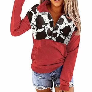 Спортивный пуловер Женский на молнии с коровьим принтом - Фото 1