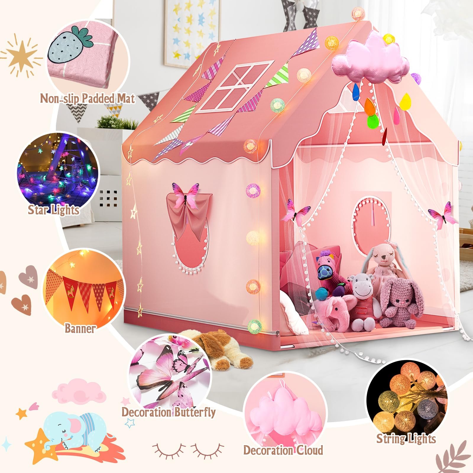 Детская палатка Star Lights & Mat Large Princess с окнами девочки, фото №4