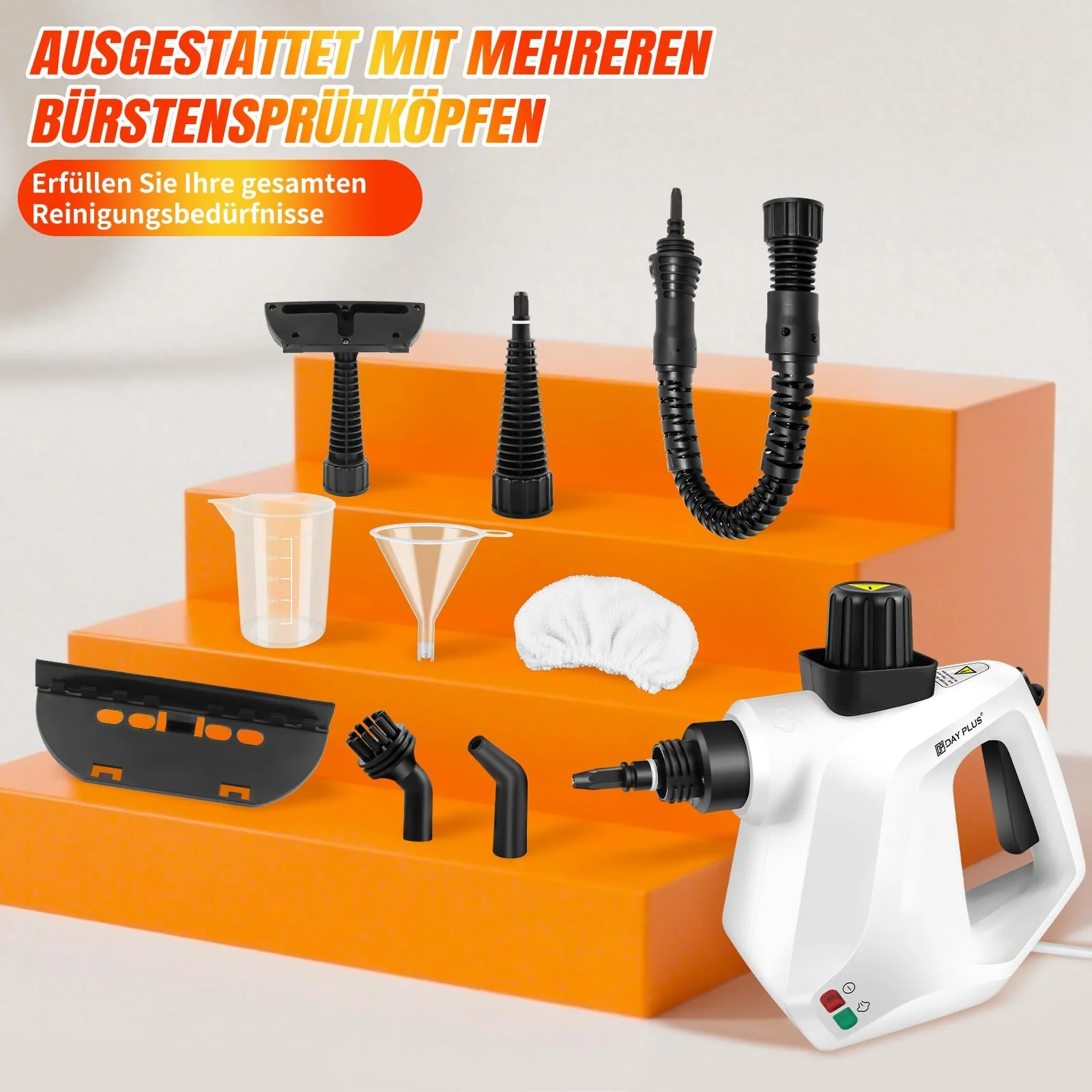 Ручний пароочисник 1000 W з 10 насадками 400 мл, фото №5