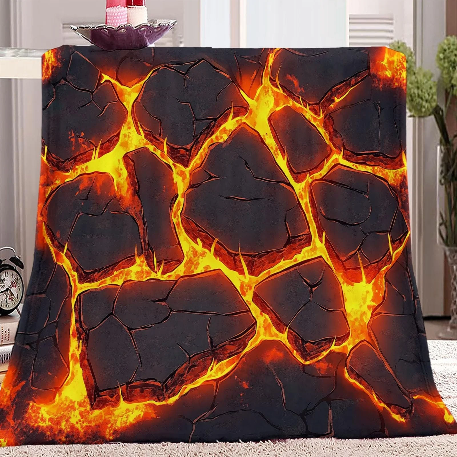 Покривало Абстракція Полум'яні лінії Високоякісний фланель, помаранчево-сірий, 200 x 200 см, фото №1