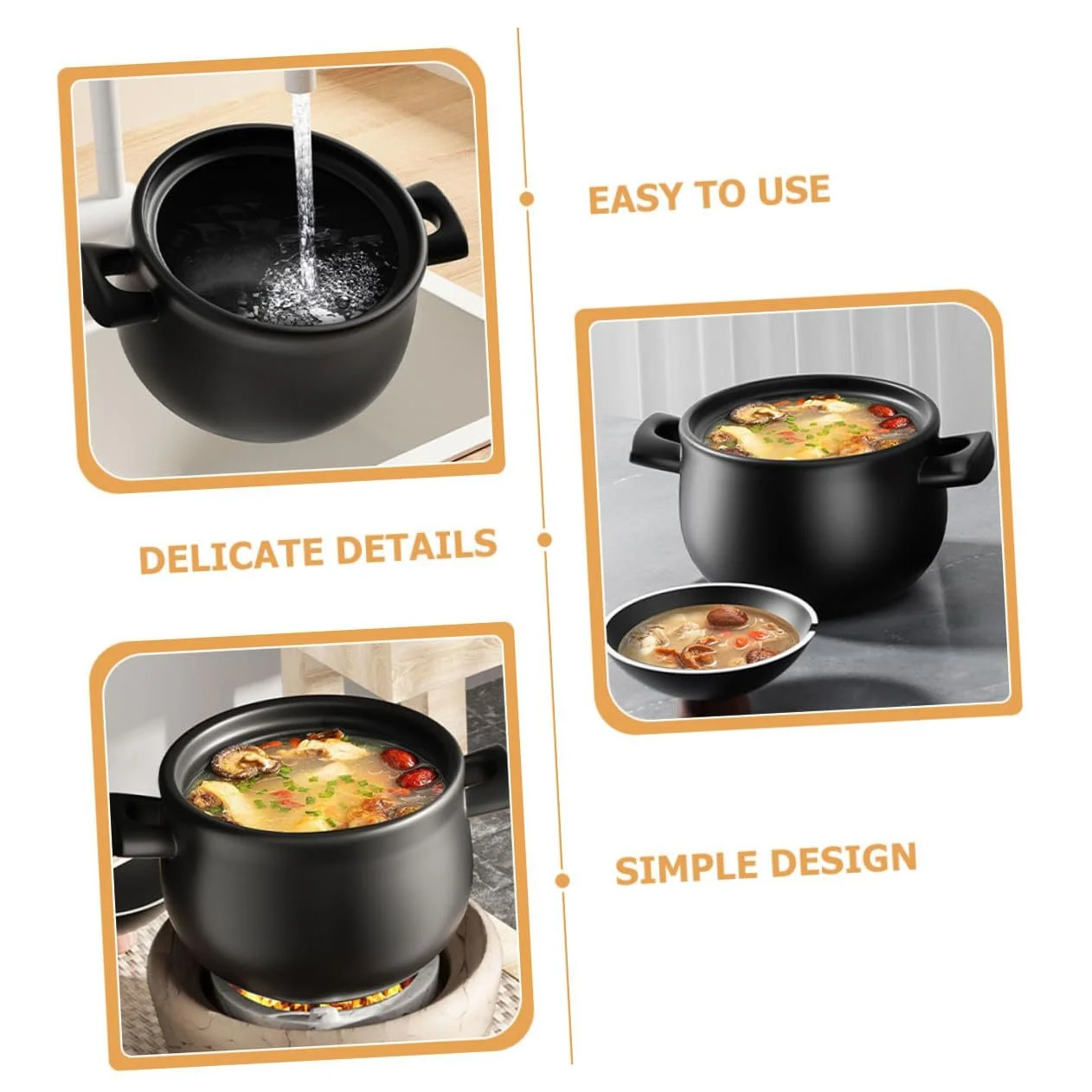 Кастрюля для тушения VANZACK керамическая большая термостойкая для газовых плит для супов и рагу, фото №7