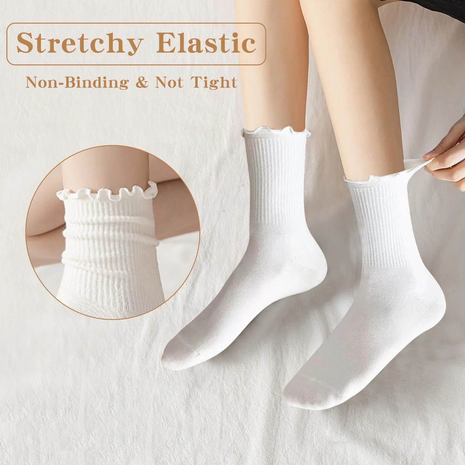 Носки с рюшами 12 пар, Женские, Белые и Черные Носки с Рюшами, Дышащие Хлопковые Носки, Мягкие Носки до Щиколотки для Ежедневного Использования, Досуга, Подарок, фото №5