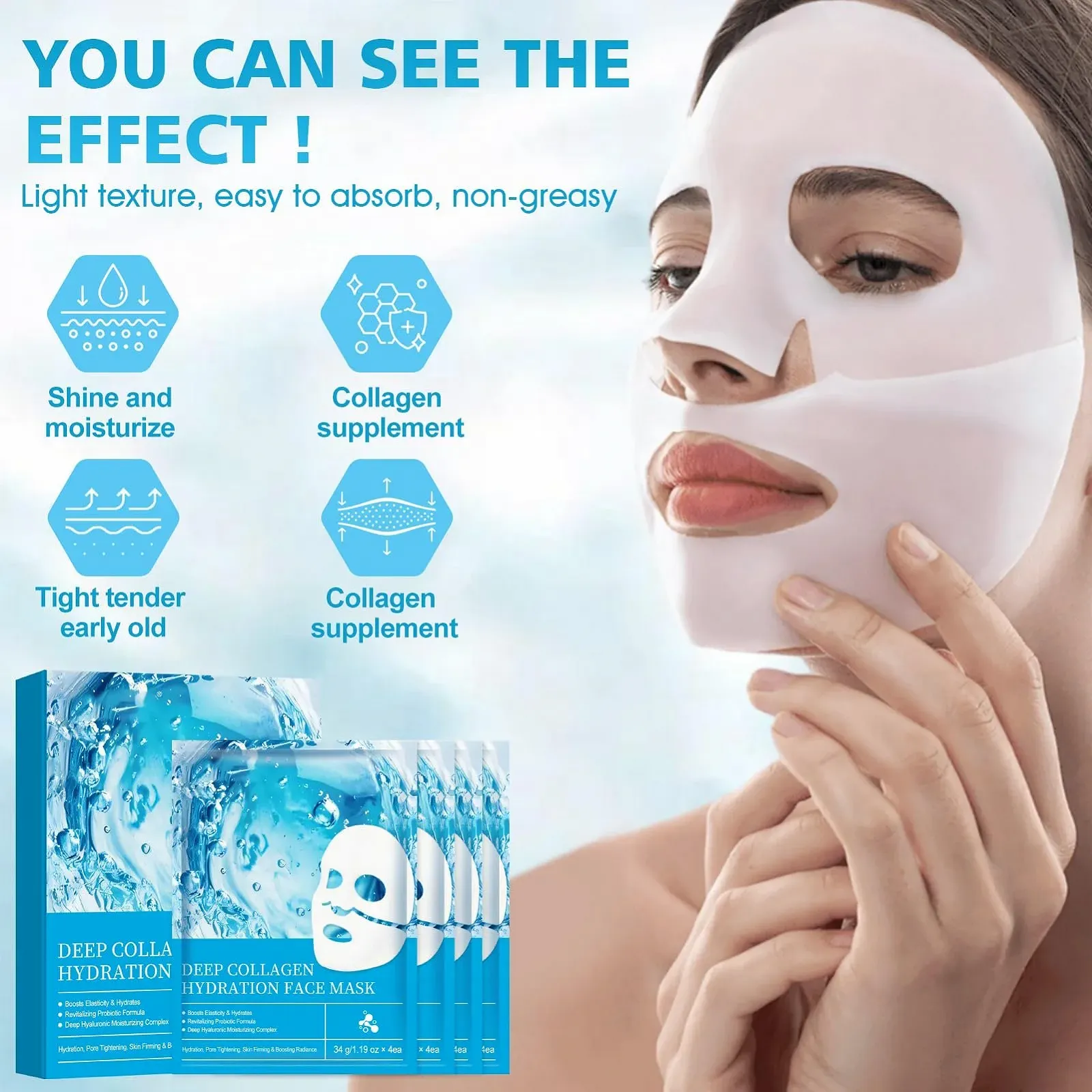 Маска для обличчя Organic Collagen Real Deep, для глибокого зволоження, 4 шт, фото №3 Маска для обличчя Organic Collagen Real Deep, для глибокого зволоження, 4 шт, фото №3