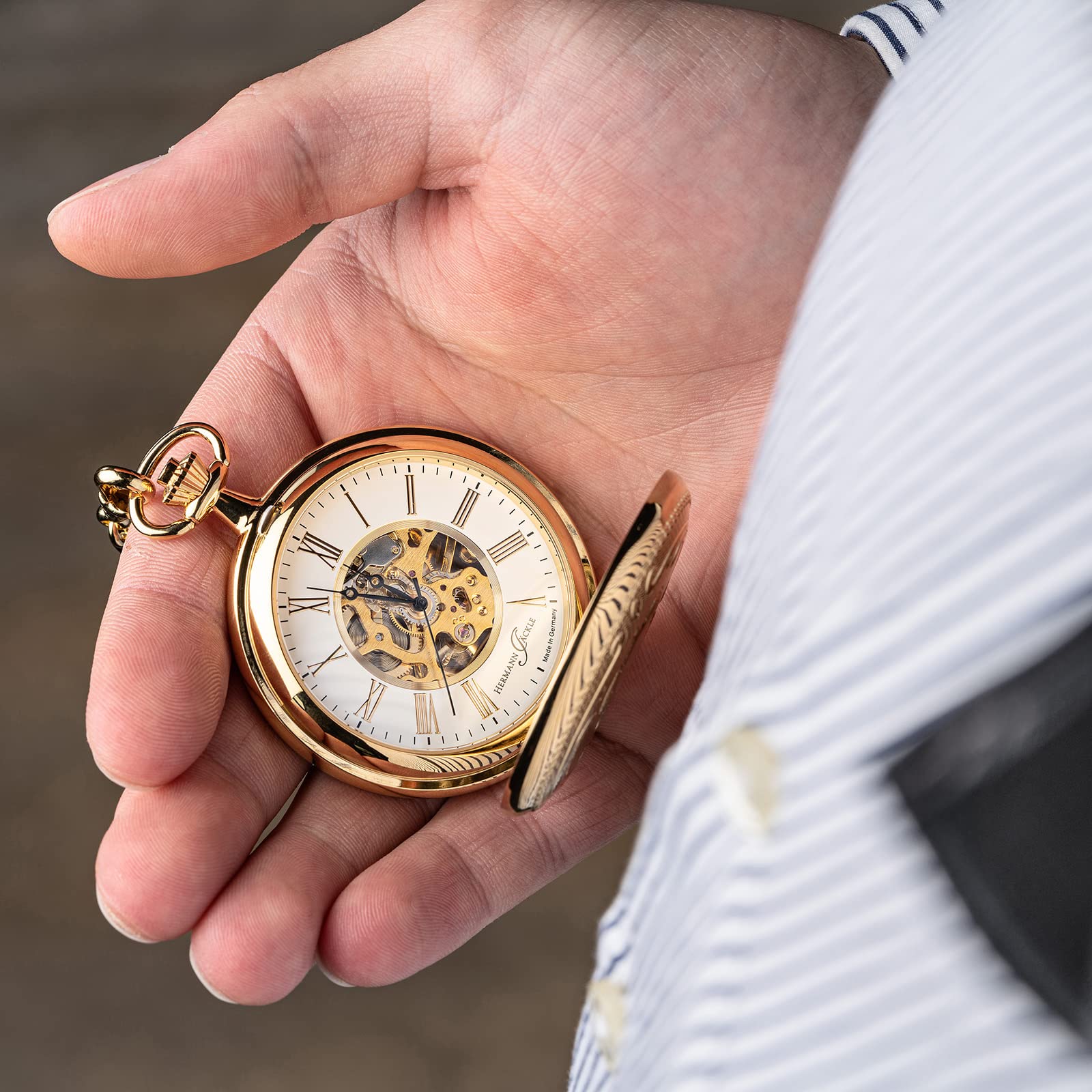 Кишеньковий годинник Скелетон Hermann Jäckle Vienna Позолочений, ручний завод, фото №3 Кишеньковий годинник Скелетон Hermann Jäckle Vienna Позолочений, ручний завод, фото №3