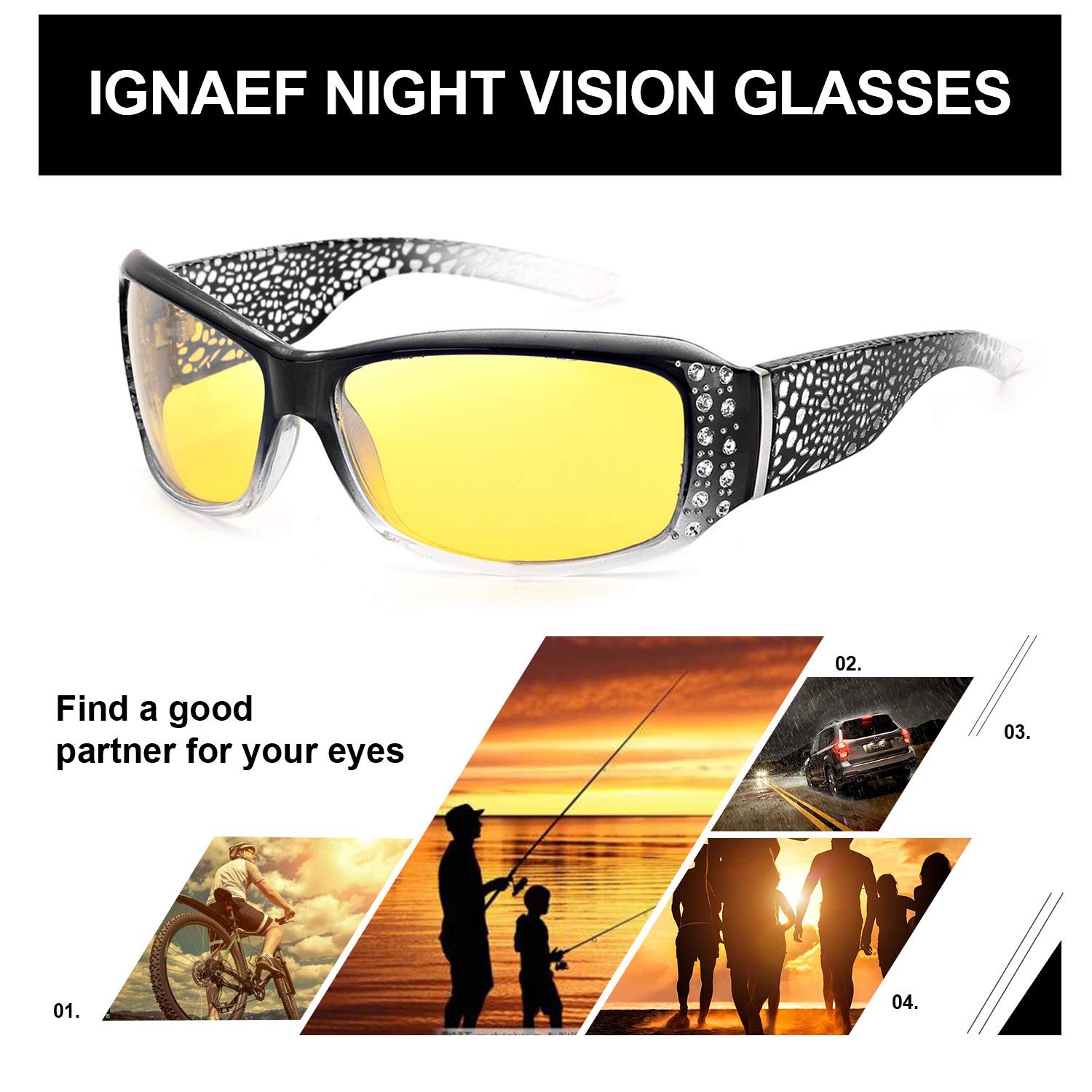 Сонцезахисні окуляри для водіння IGnaef Нічного бачення для жінок, поляризовані, захист від UVA та UVB, фото №6