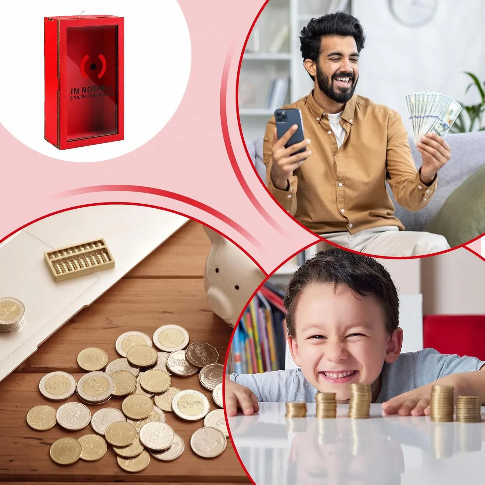 Скарбничка прозора для монет та купюр Червона, фото №4