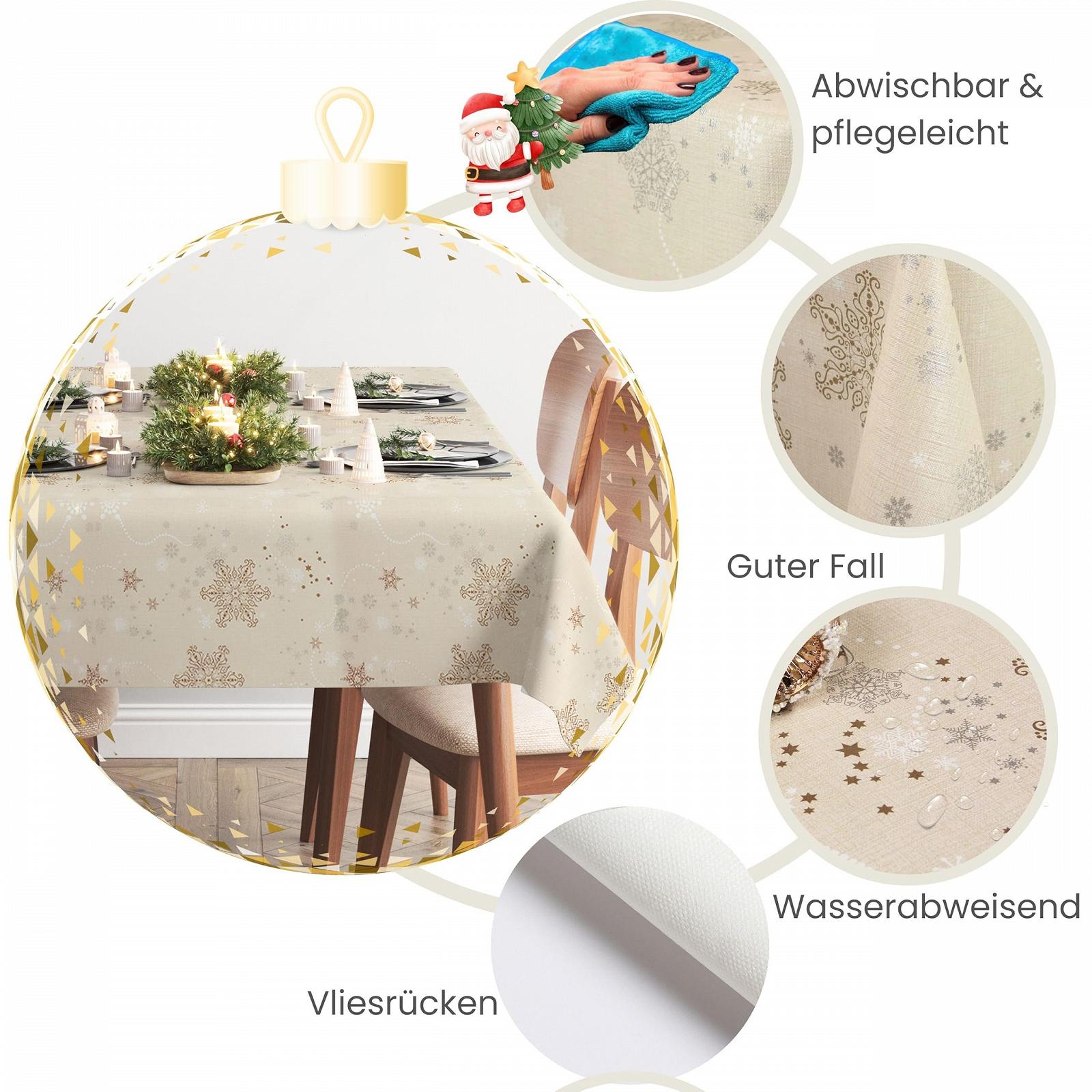 Різдвяна скатертина KP HOME PVC Прямокутна 200 x 140 см Бежева, фото №4