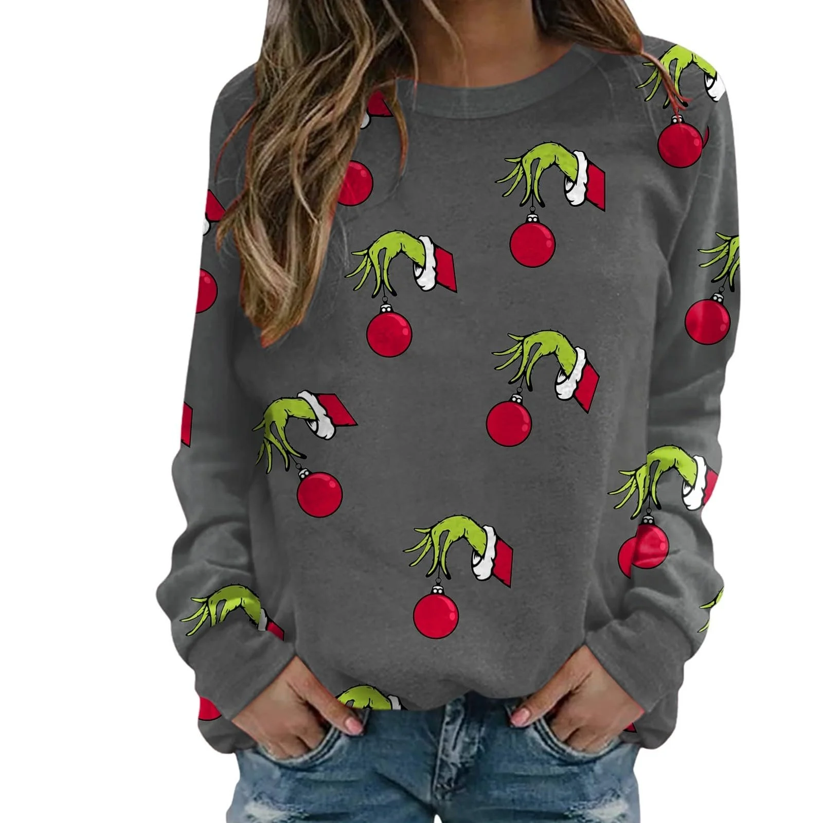 Рождественский джемпер BHXUTK Рождественская кофта Женская толстовка Рождественская рубашка Женская кофта с длинными рукавами со снеговиком Рождественский мотив Большие размеры Топы для женщин Девочка-подросток Рубашка с длинными рукавами, фото №1
