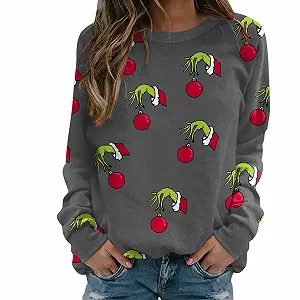 Рождественский джемпер BHXUTK Рождественская кофта Женская толстовка Рождественская рубашка Женская кофта с длинными рукавами со снеговиком Рождественский мотив Большие размеры Топы для женщин Девочка-подросток Рубашка с длинными рукавами - Фото 1