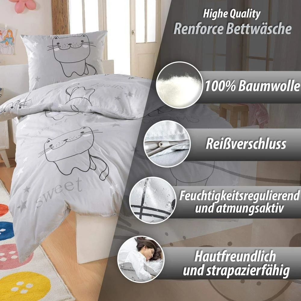 Постільна білизна Dreamhome 100% бавовна Кіт Renforcé 135 x 200 см наволочка 80 x 80 см на блискавці, фото №2